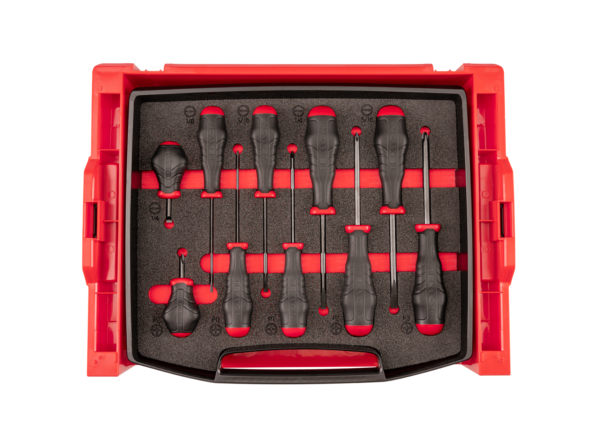 Set includes Phillips and Slotted screwdriver sizes. The tools come in an L-BOXX stacking organization drawer with a customized foam layout. OLB94101.