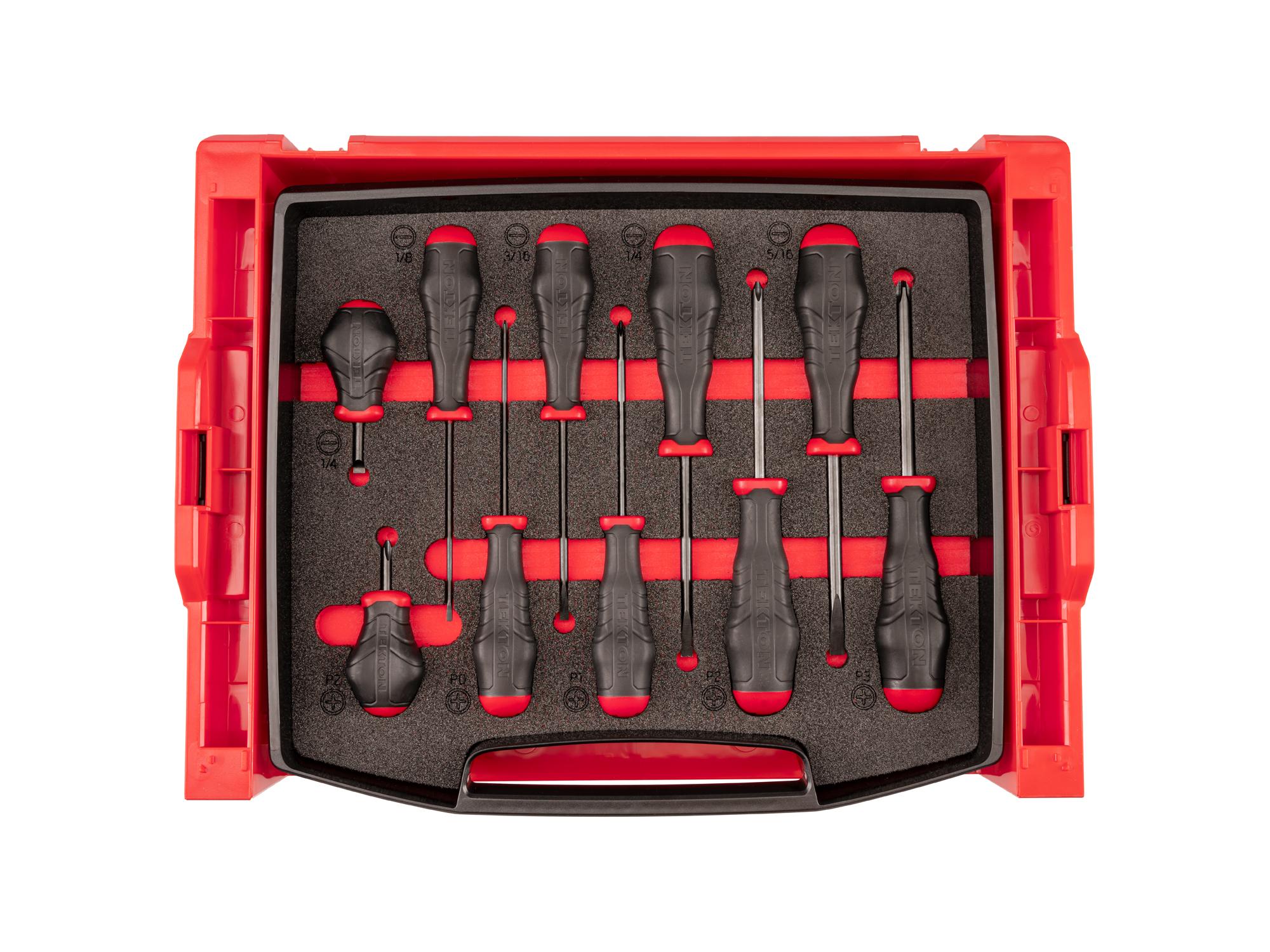Front view of Tekton stacking organization system set. Item #OLB94101.