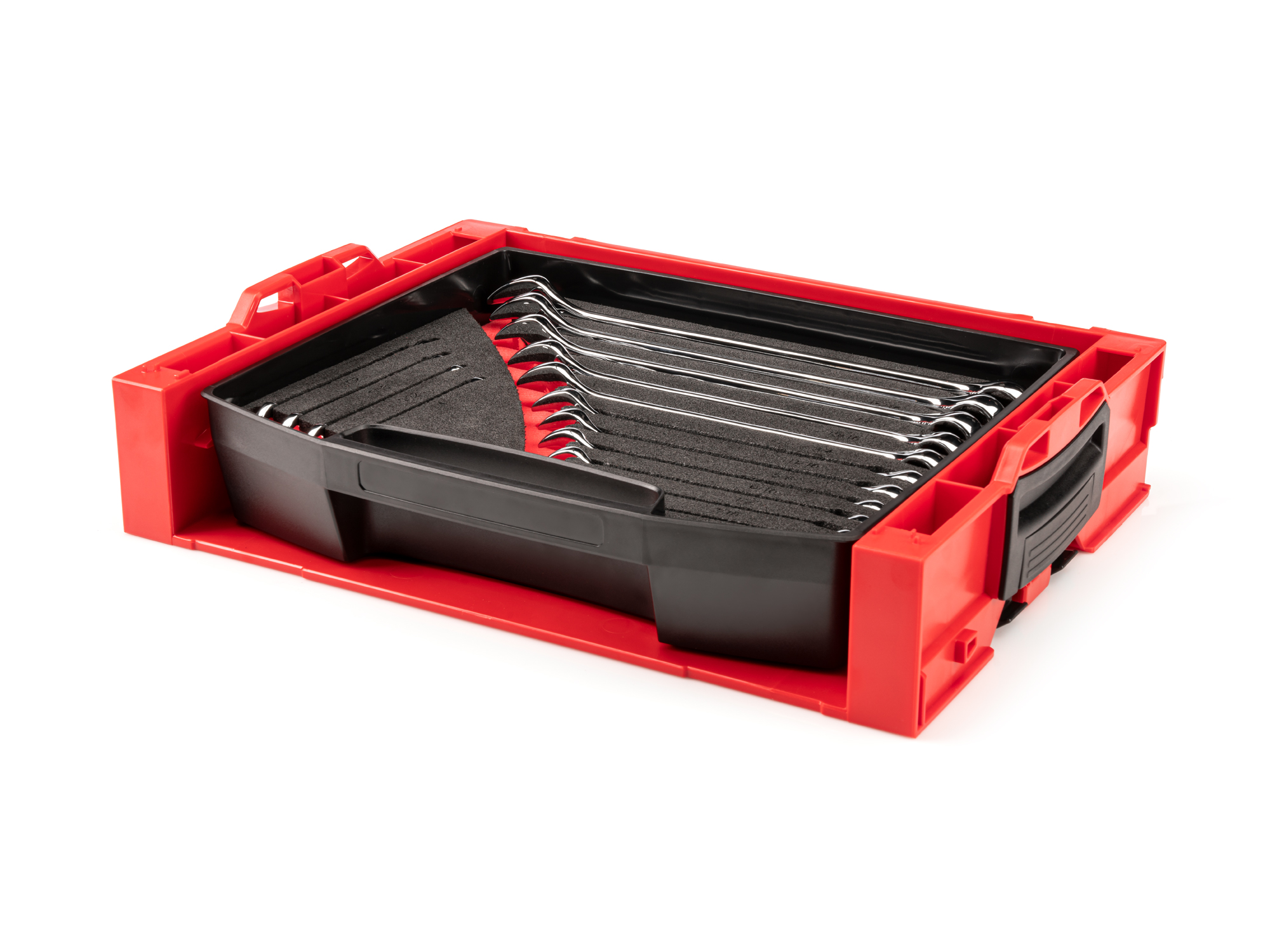 Set includes 1/4 - 1 inch (SAE) combination wrenches with L-BOXX stacking organization system, made with durable material for maximized storage space. No skipped sizes. OLB94201.