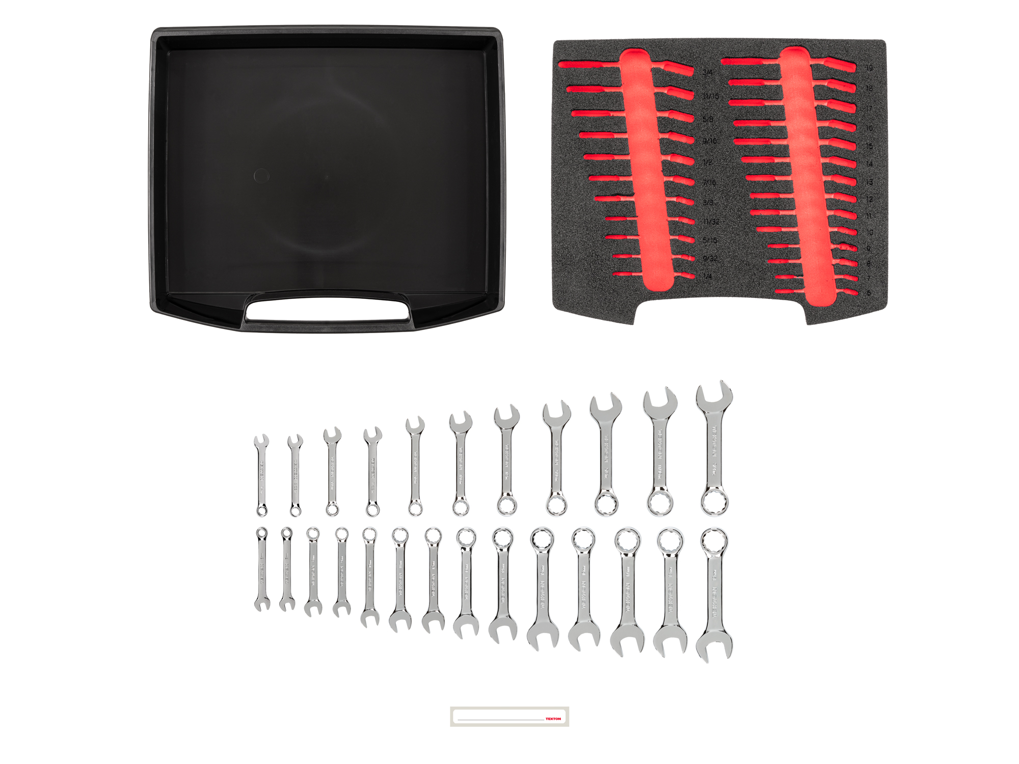 Set includes 1/4–3/4 inch (SAE) and 6–19 mm (metric) stubby combination wrenches with L-BOXX stacking organization system. No skipped sizes. OLB94205.