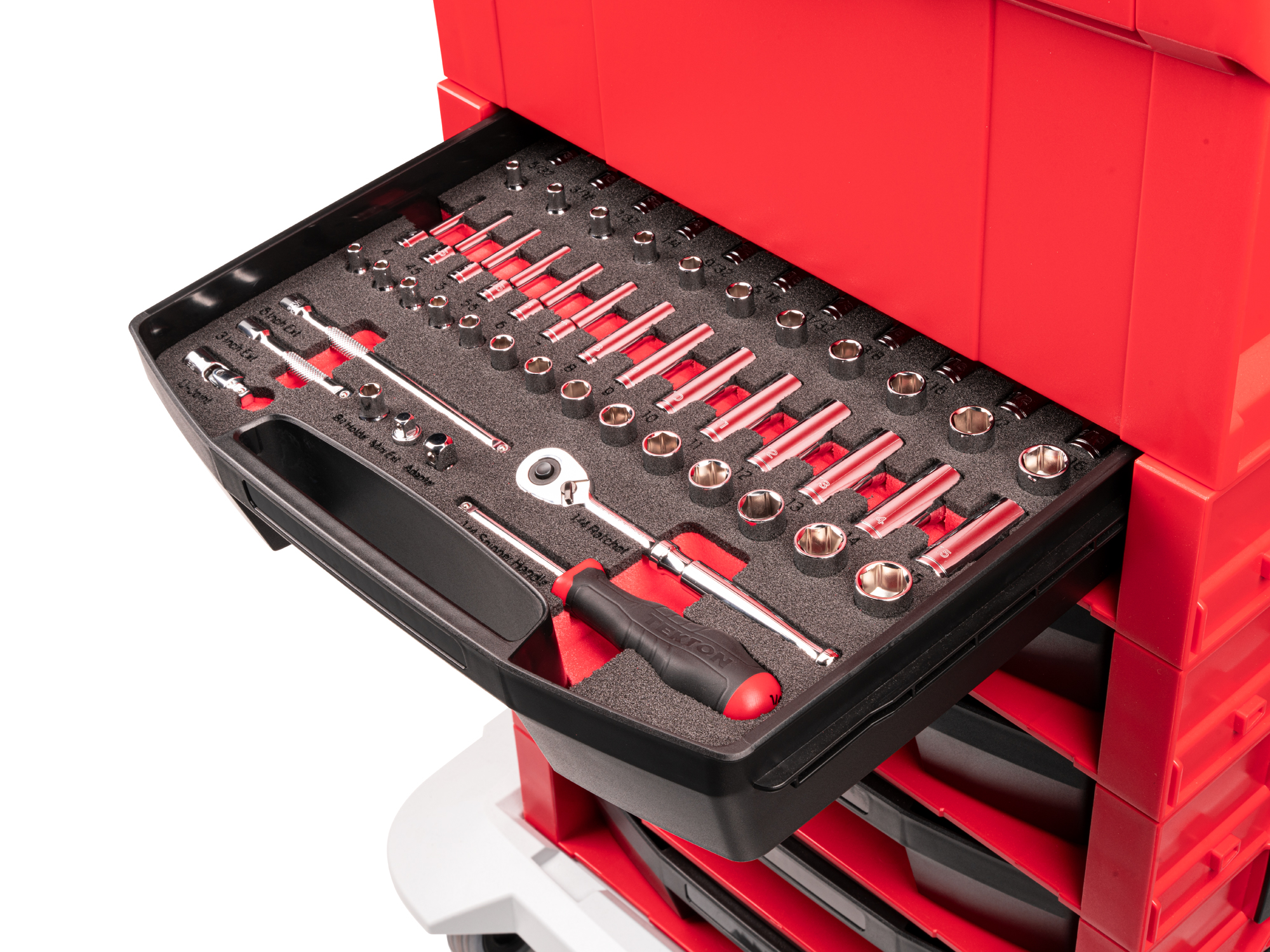 58-piece set includes 5/32–9/16 inch (SAE), 4–15 mm (metric) 6-point standard and deep length sockets and accessories in foam. No skipped sizes. OLB94303.