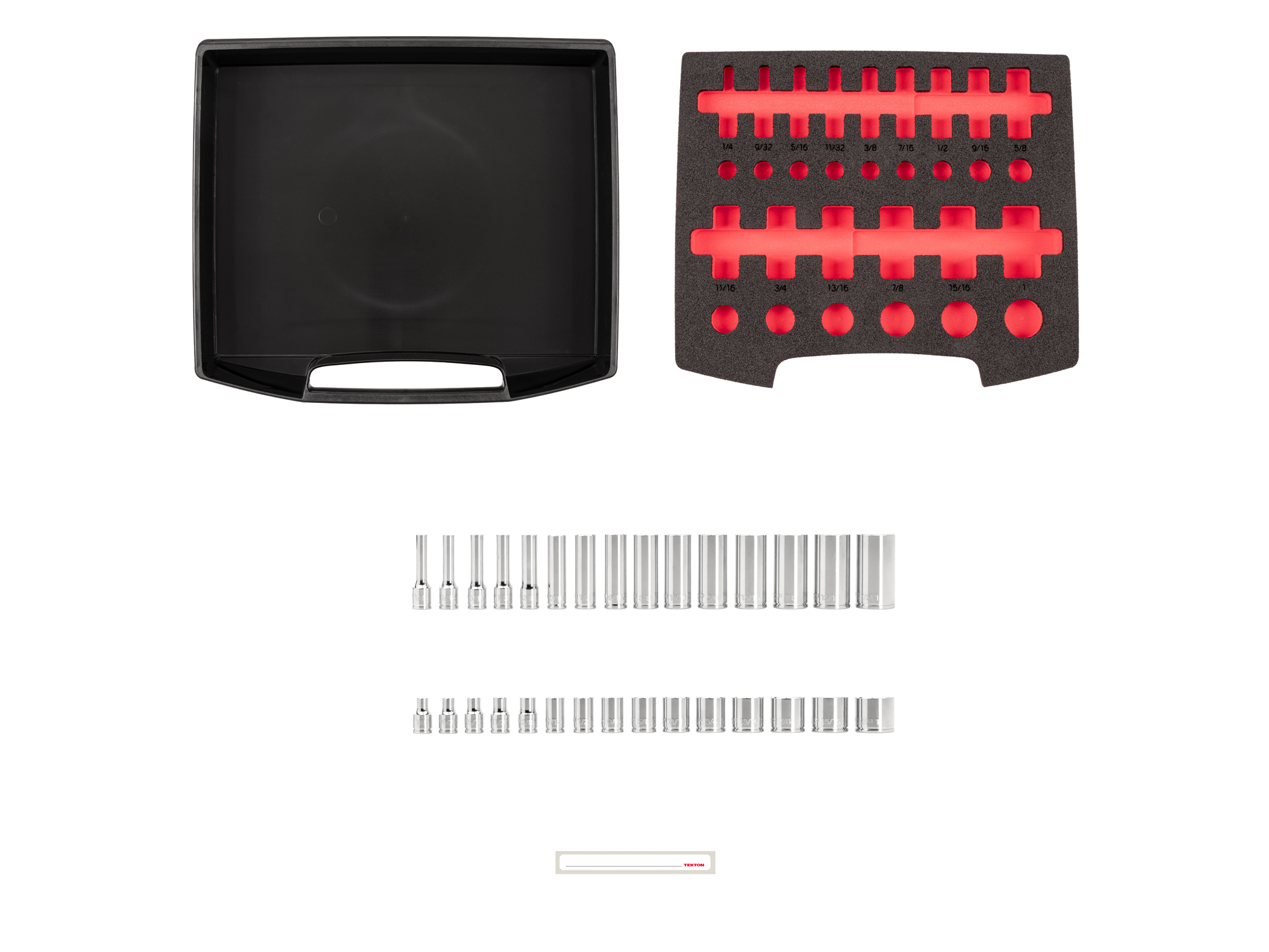 30-piece set includes 1/4–1 inch (SAE) 6-point standard and deep length hand drive sockets with L-BOXX stacking organization system. No skipped sizes. OLB94305.