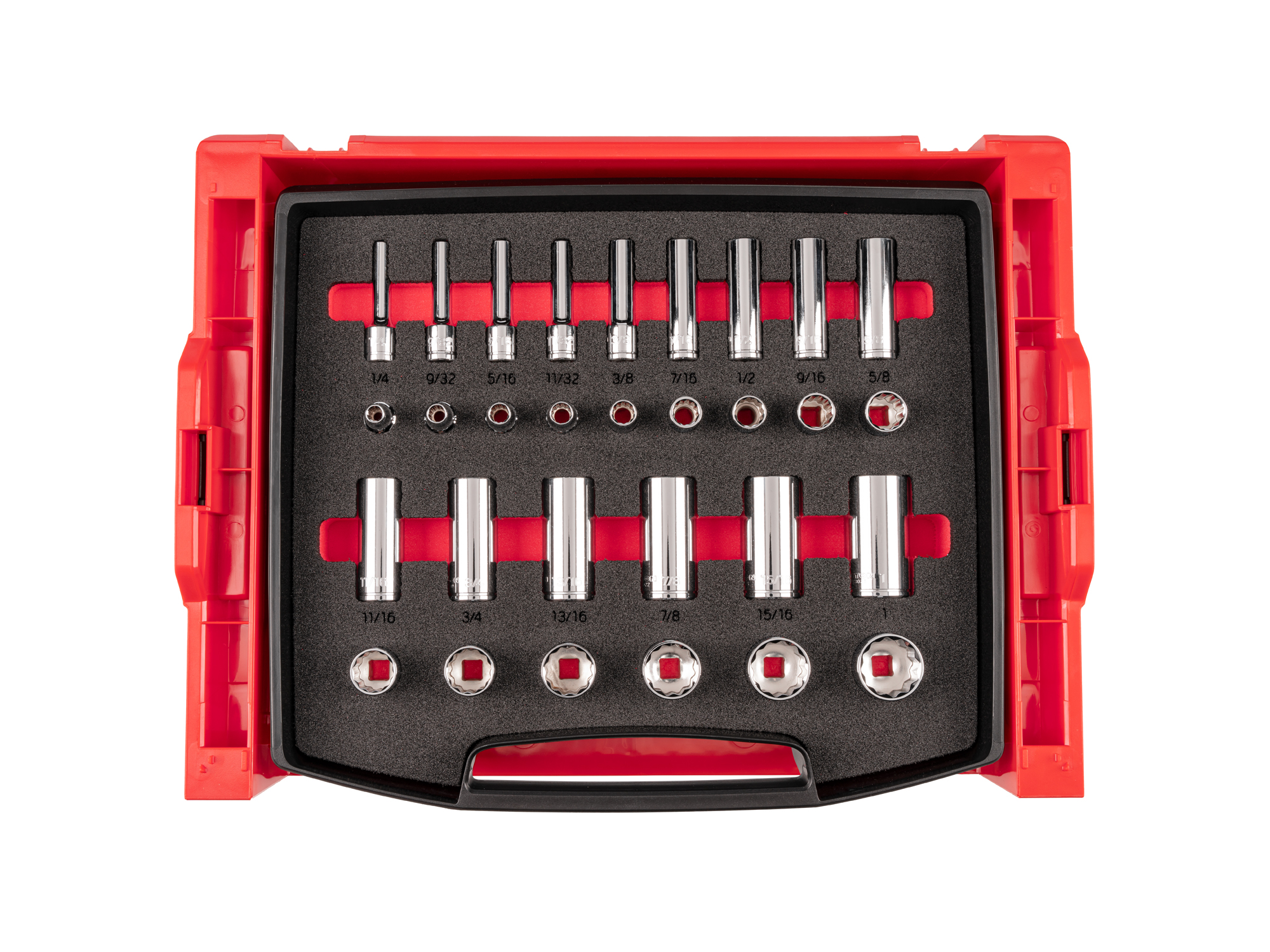 3/8 Inch Drive 12-Point Socket Set with Open Top Drawer and Rack (30-Piece)