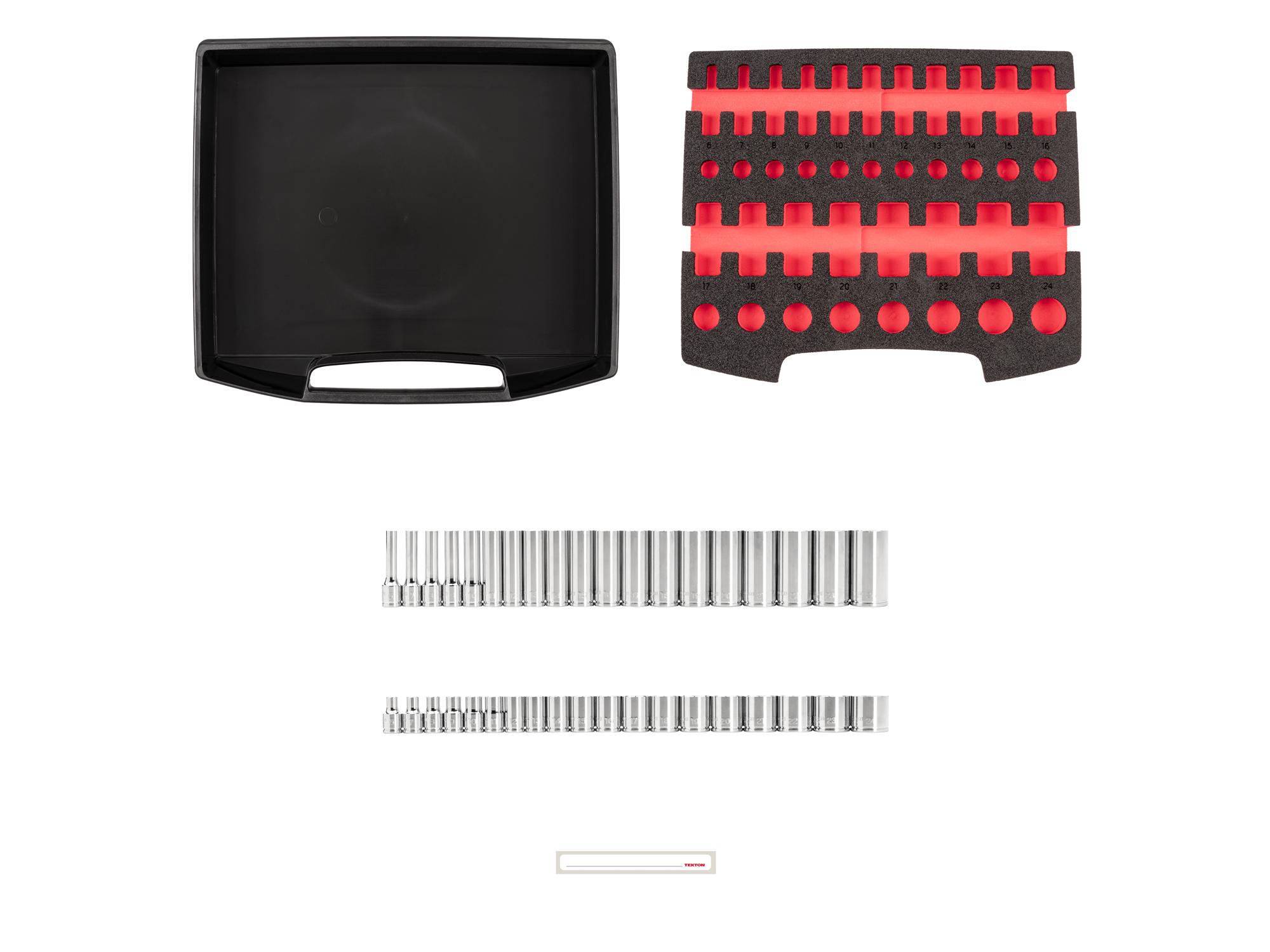 Laid out contents of Tekton stacking organization system set. Item #OLB94307.