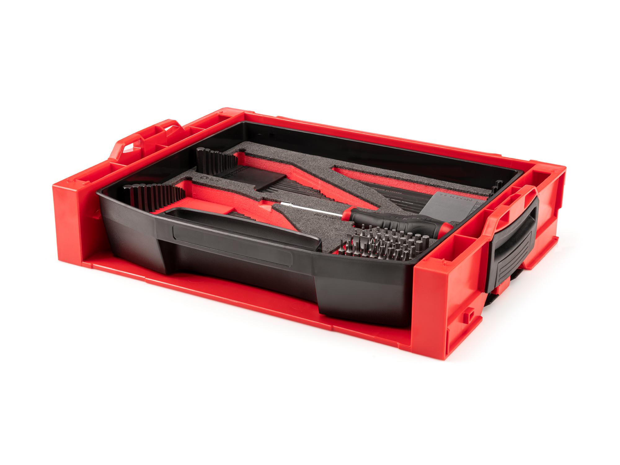 Front-right angle view of Tekton stacking organization system set. Item #OLB94801.