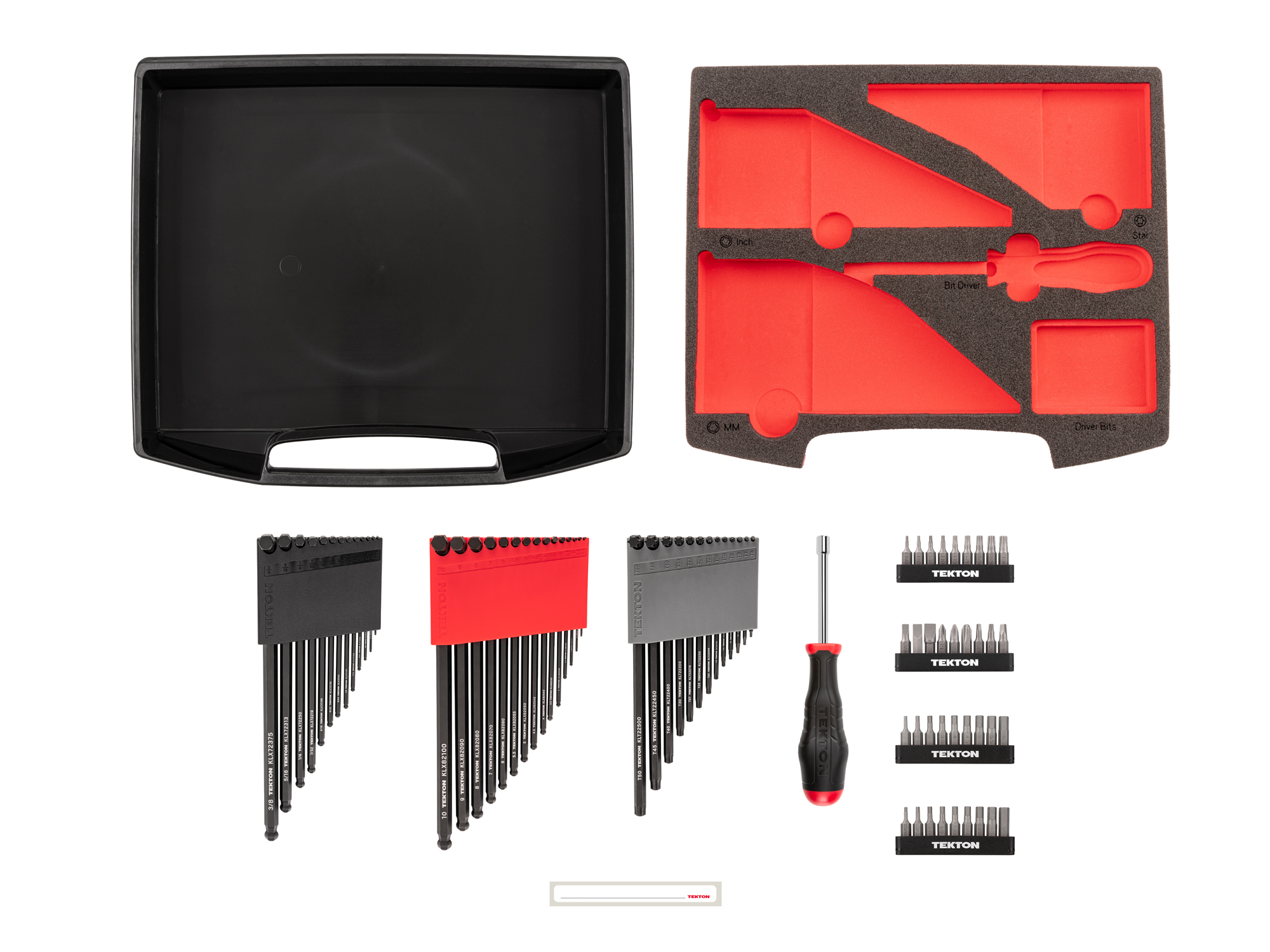 Set includes ball end hex L-keys (Inch, Metric, Star/Torx) and a 27-Piece bit and drive set. Comes in an i-BOXX stacking drawer with custom foam layout. OLB94801.