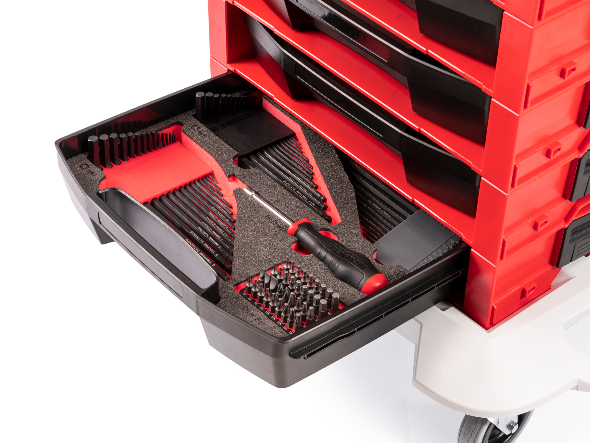 Set includes ball end hex L-keys (Inch, Metric, Star/Torx) and a 27-Piece bit and drive set. Comes in an i-BOXX stacking drawer with custom foam layout. OLB94801.