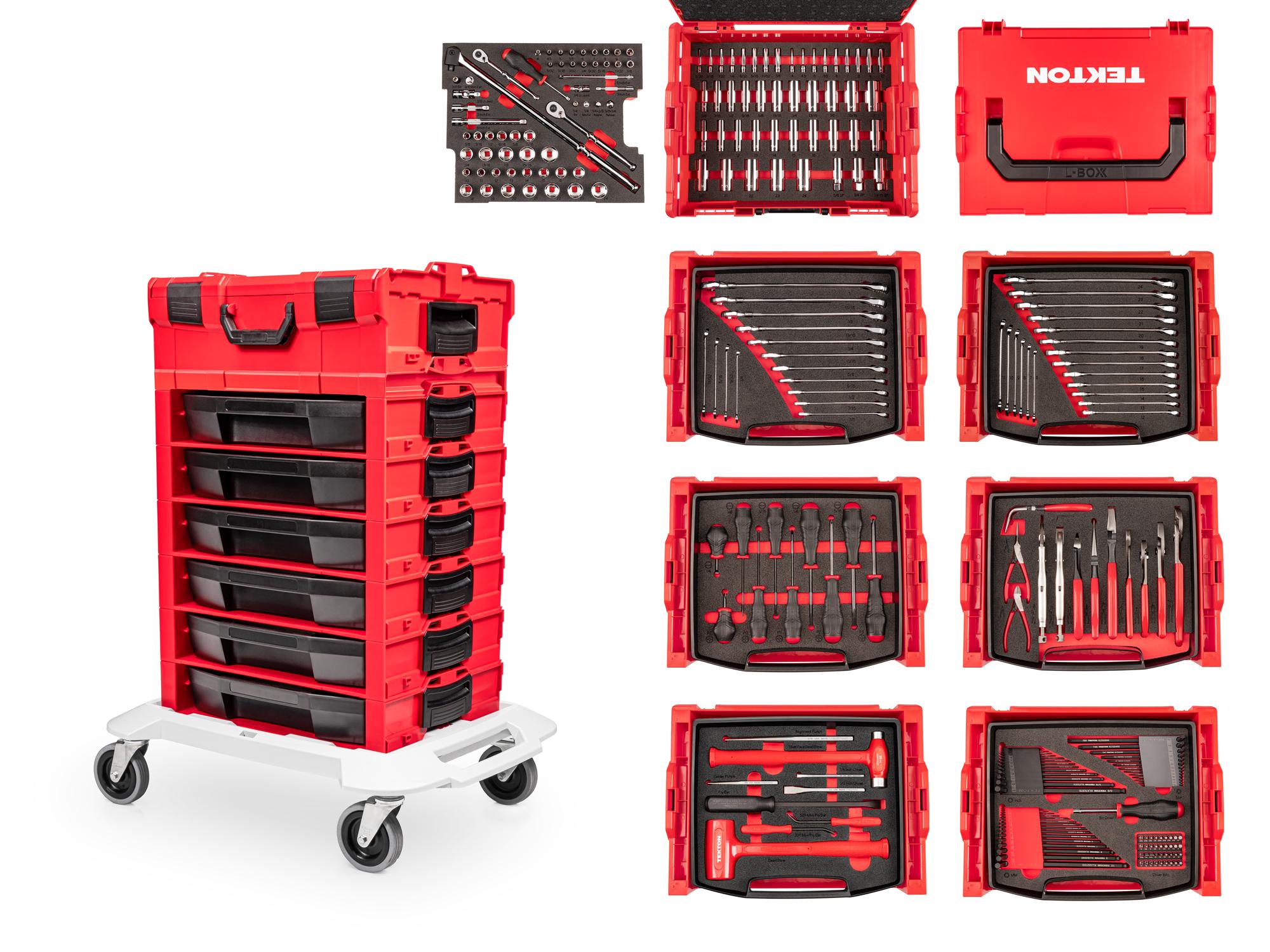 Front-right angle view of Tekton stacking organization system set. Item #OLB99003.