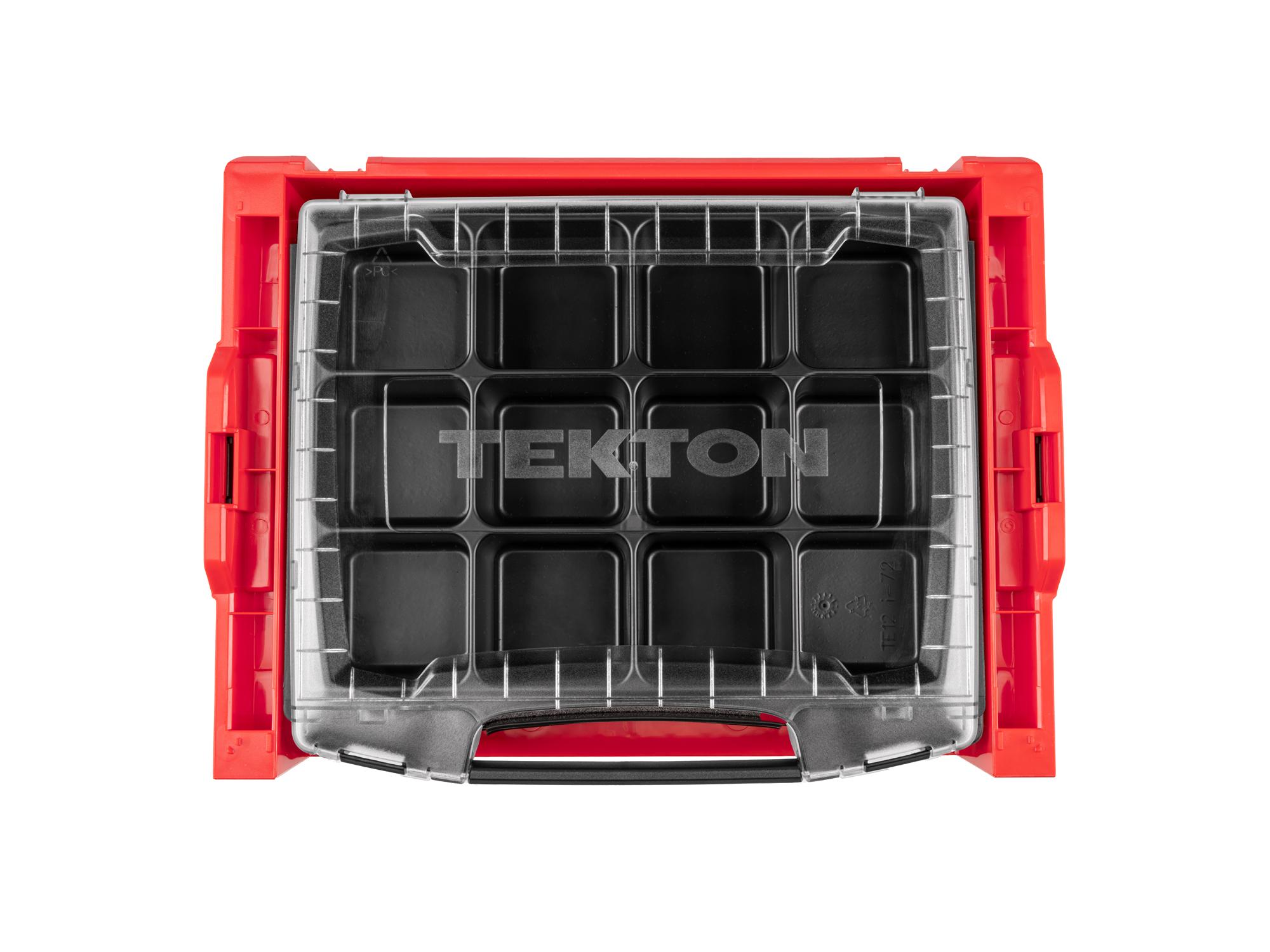 Laid out contents of Tekton stacking organization system set. Item #OLB94004.