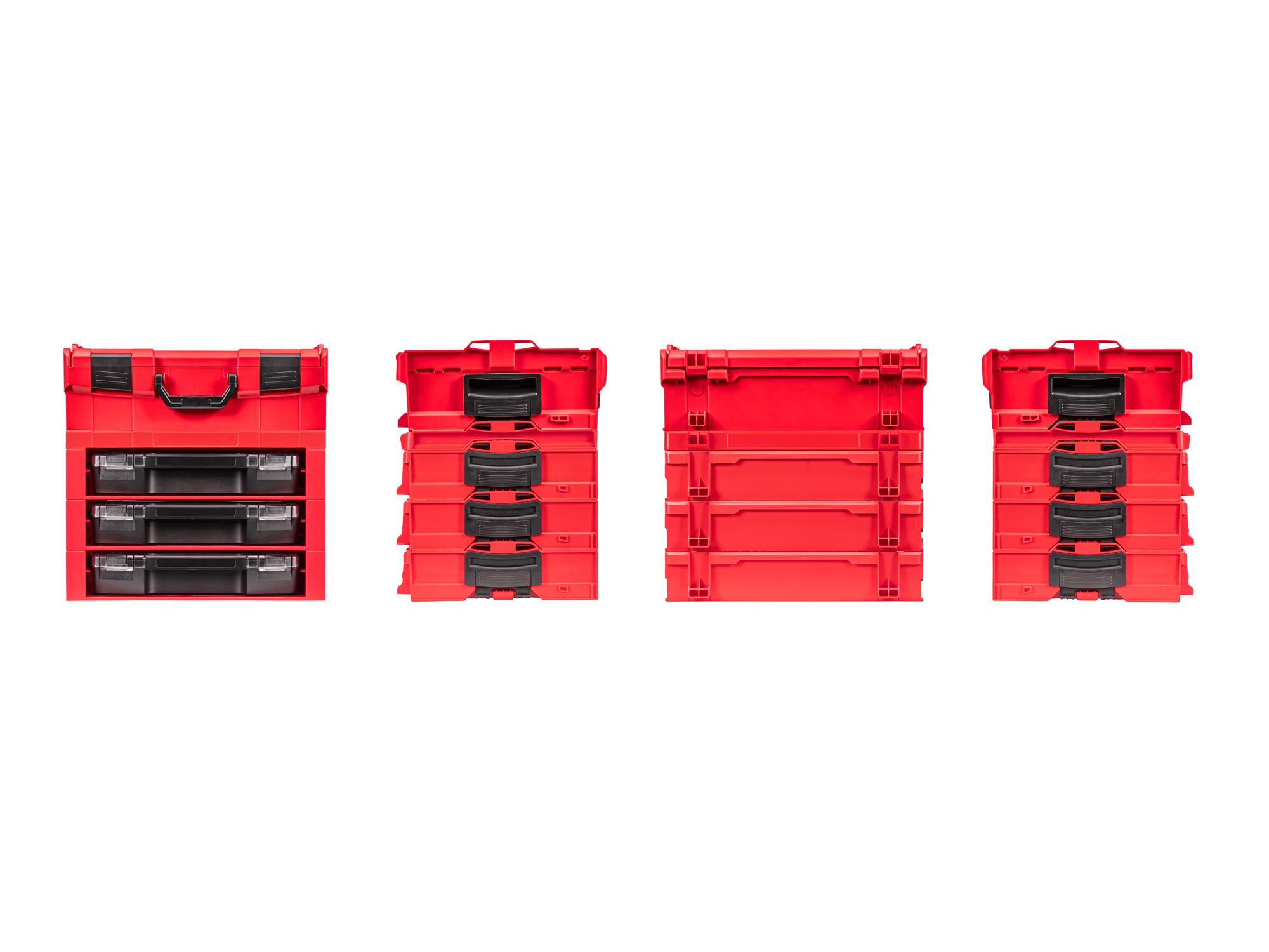 Side view of Tekton stacking organization system set. Item #OLB99200.