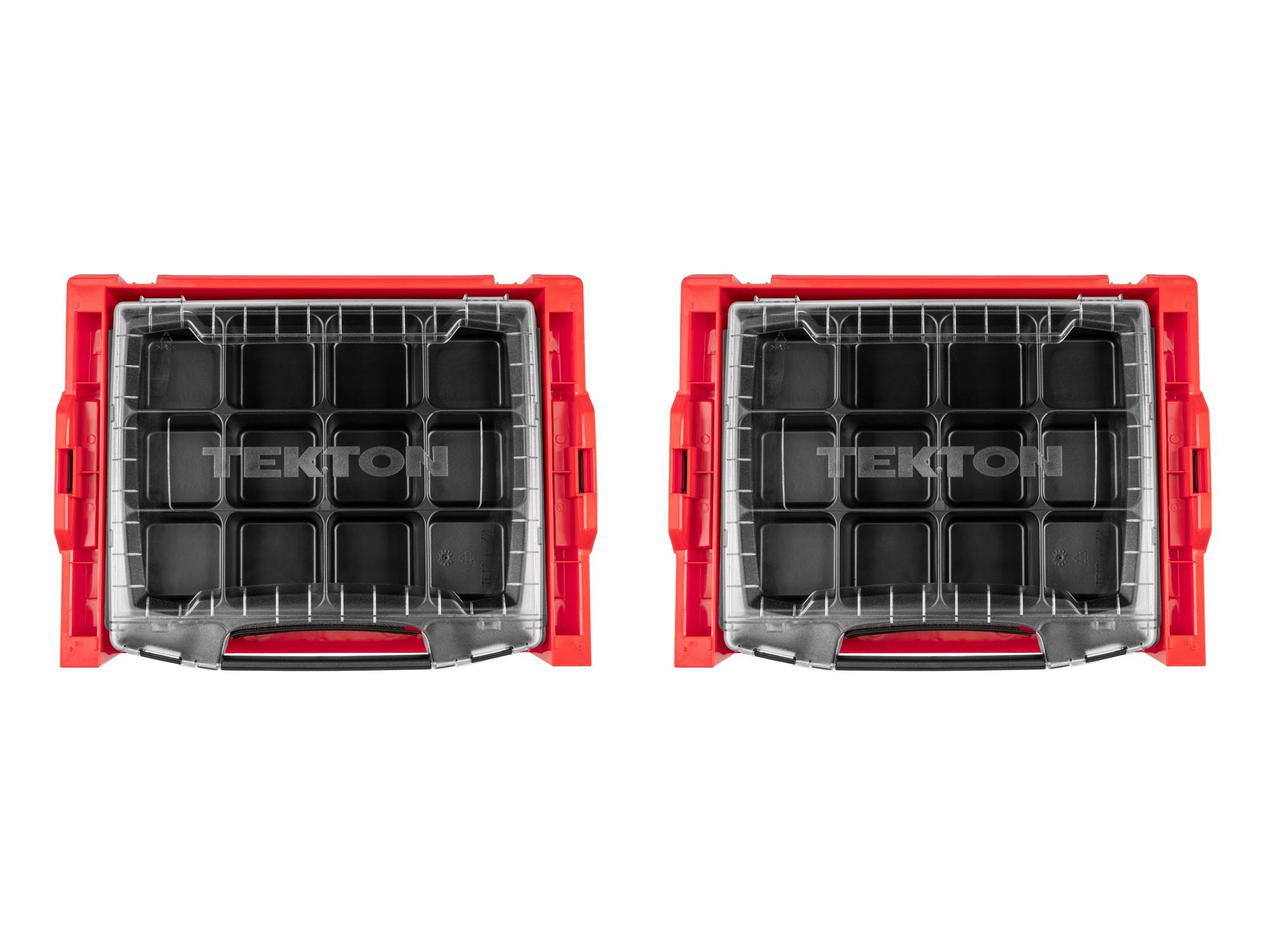 Laid out contents of Tekton stacking organization system set. Item #OLB99201.