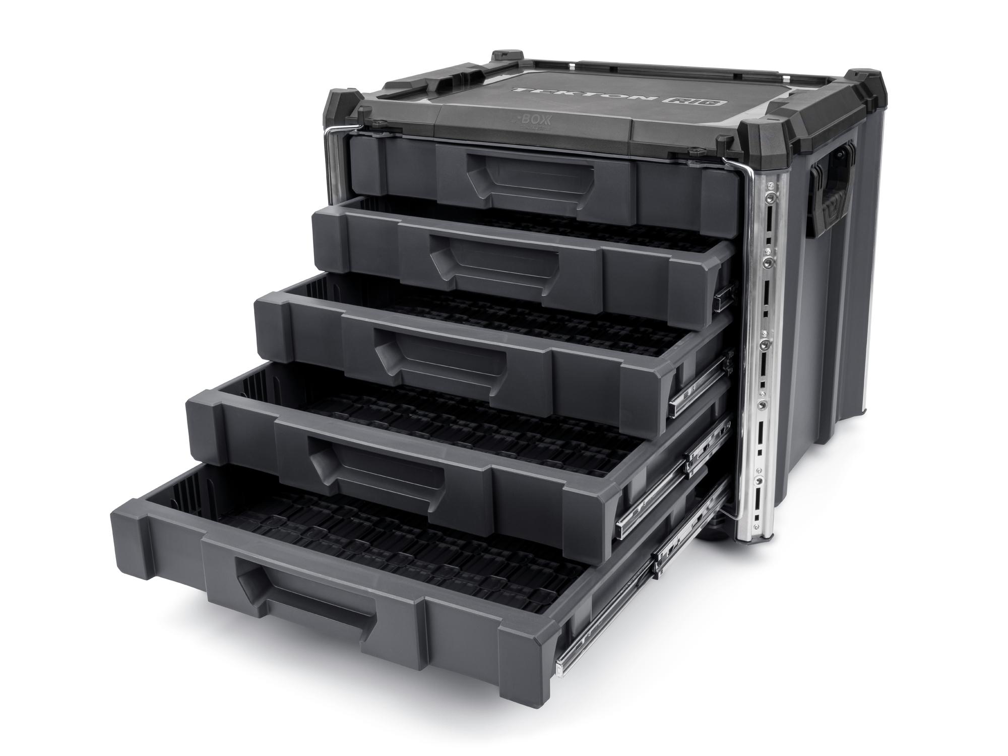 Contents of slate gray Tekton RIG 5-Drawer Unit. OLC52520