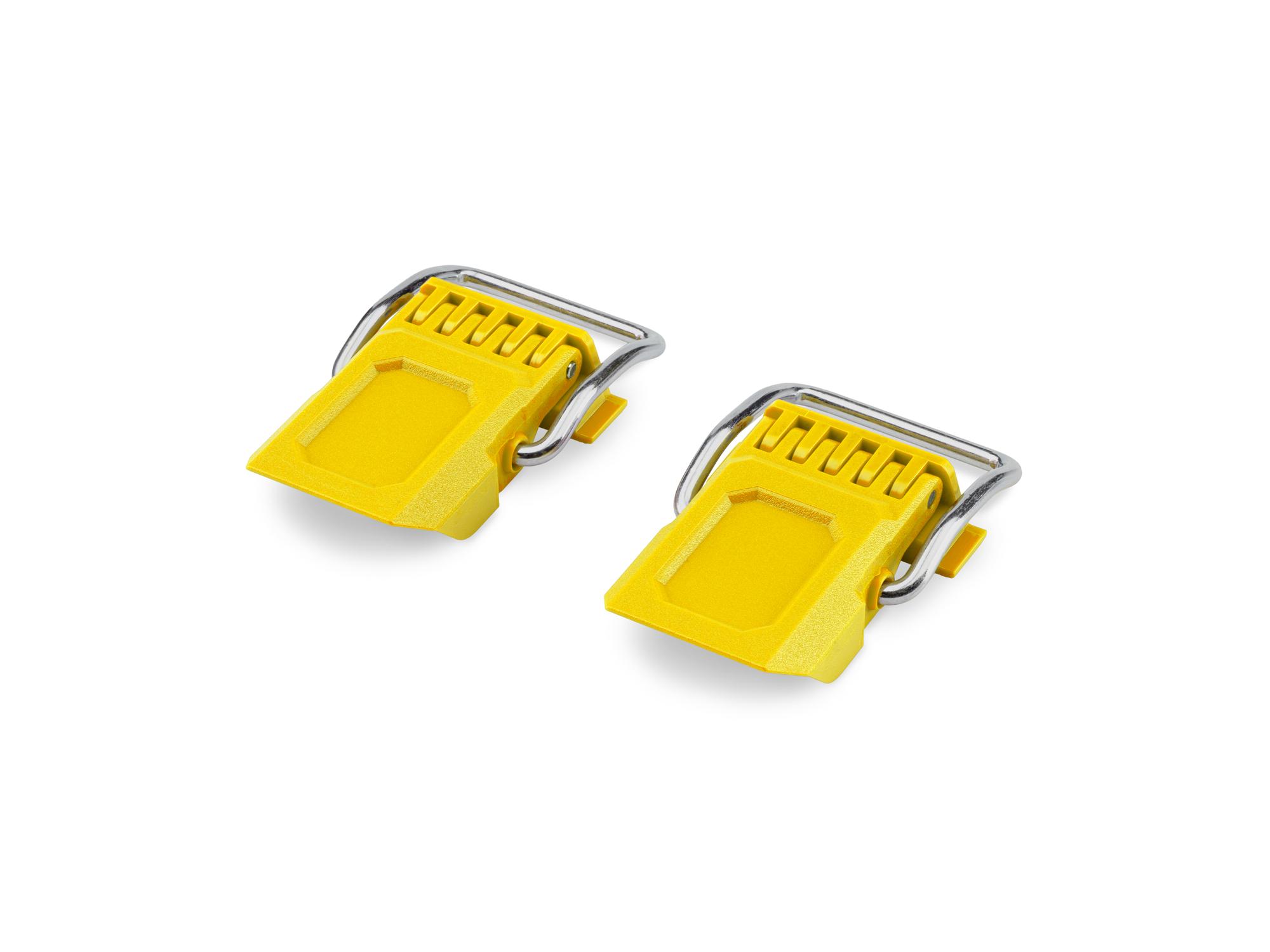 Angled view of yellow Tekton RIG Stacking Tool Box Latches, 2-Piece. OLC98402