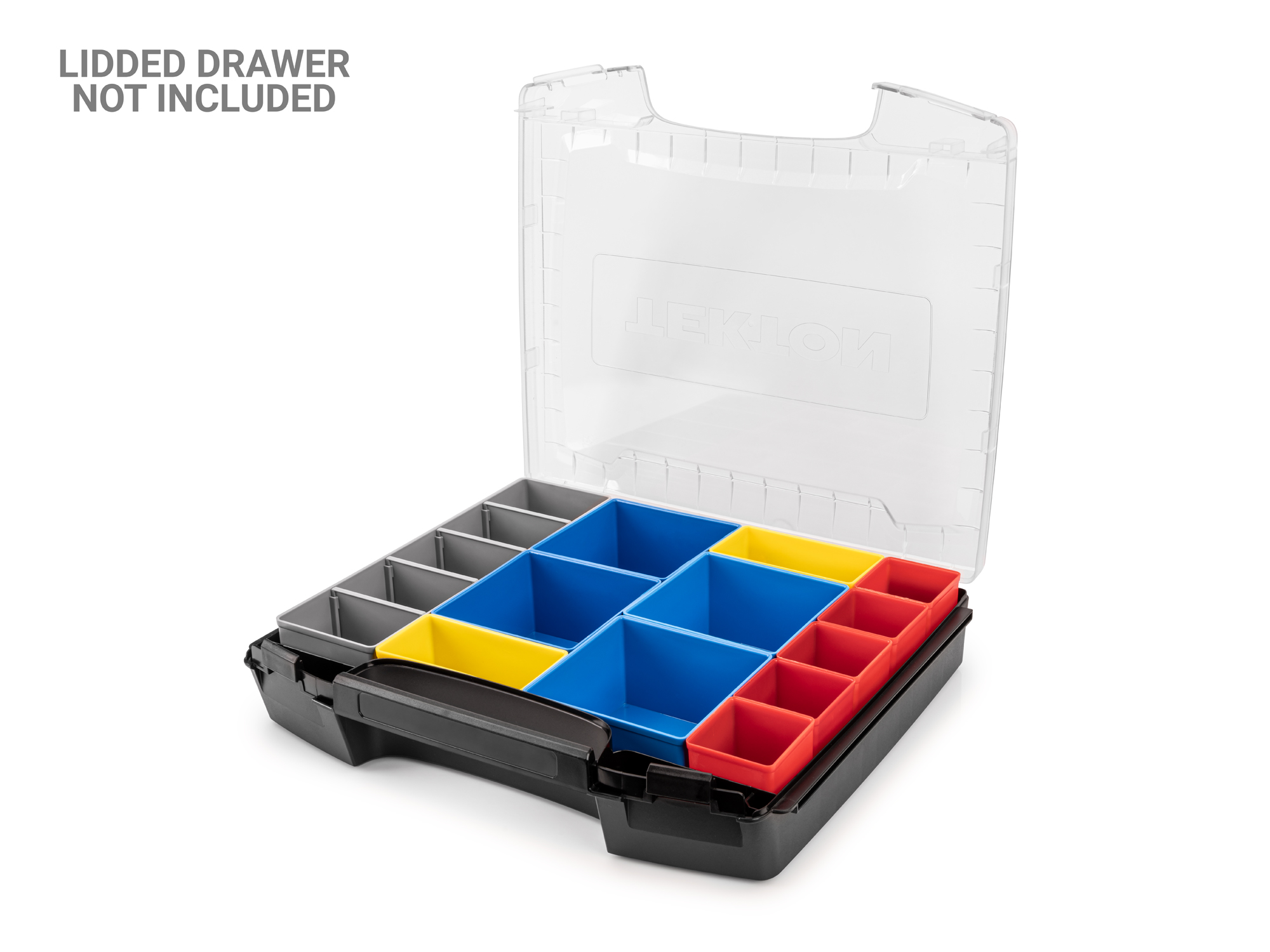 Set includes 12 L-BOXX® compatible organizer bins: 5 red bins, 2 yellow bins, 4 blue bins, and 1 gray bin. OLM95012.