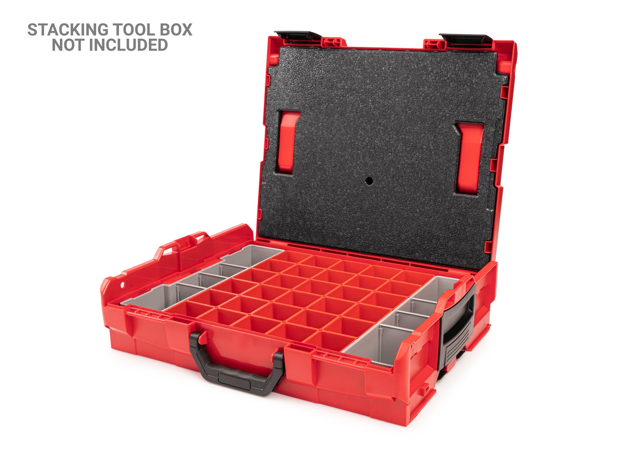 Example shown of Tekton stacking organization system set. Item #OLM95015