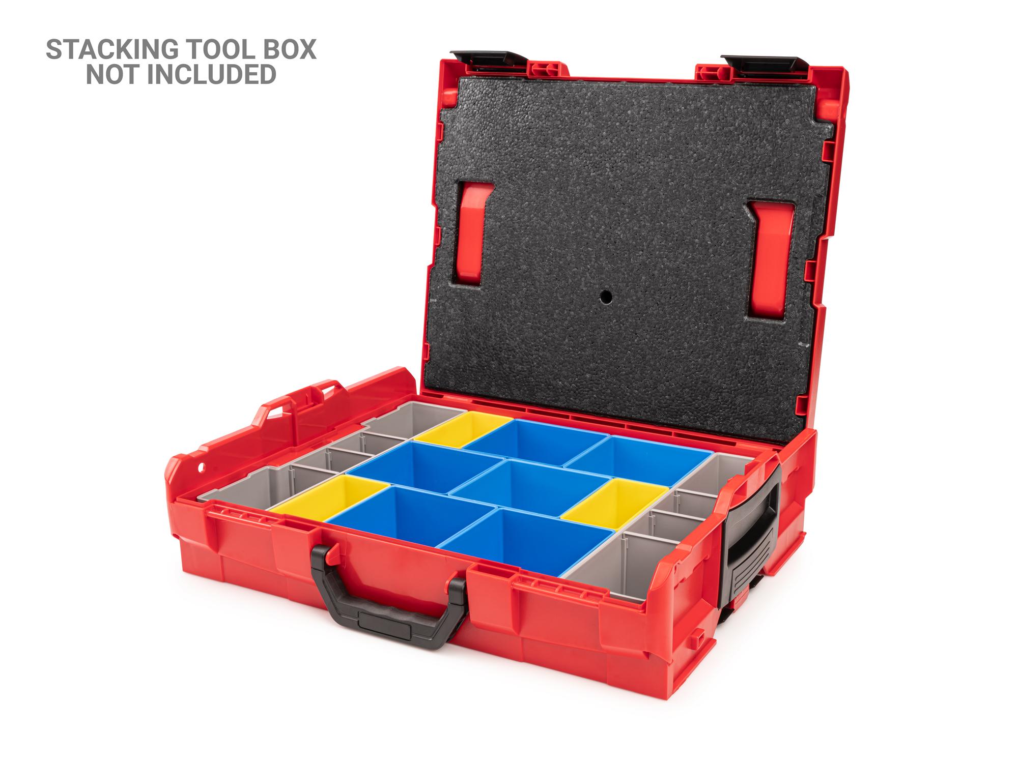 Example shown of Tekton stacking organization system set. Item #OLM95017