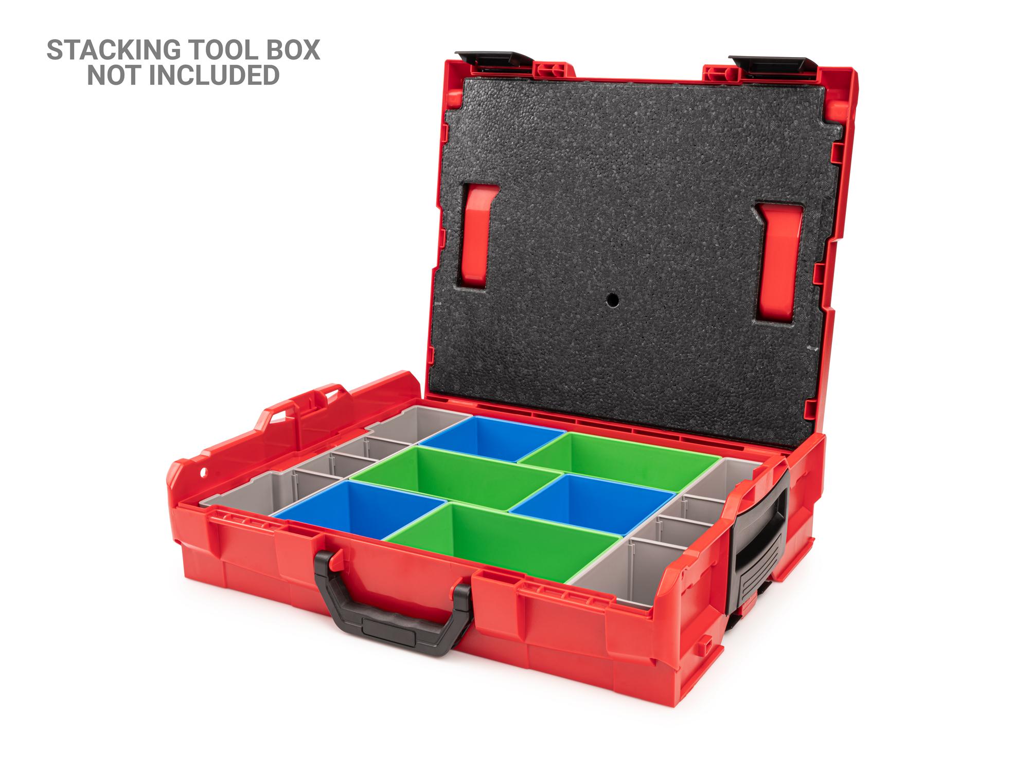 Example shown of Tekton stacking organization system set. Item #OLM95018