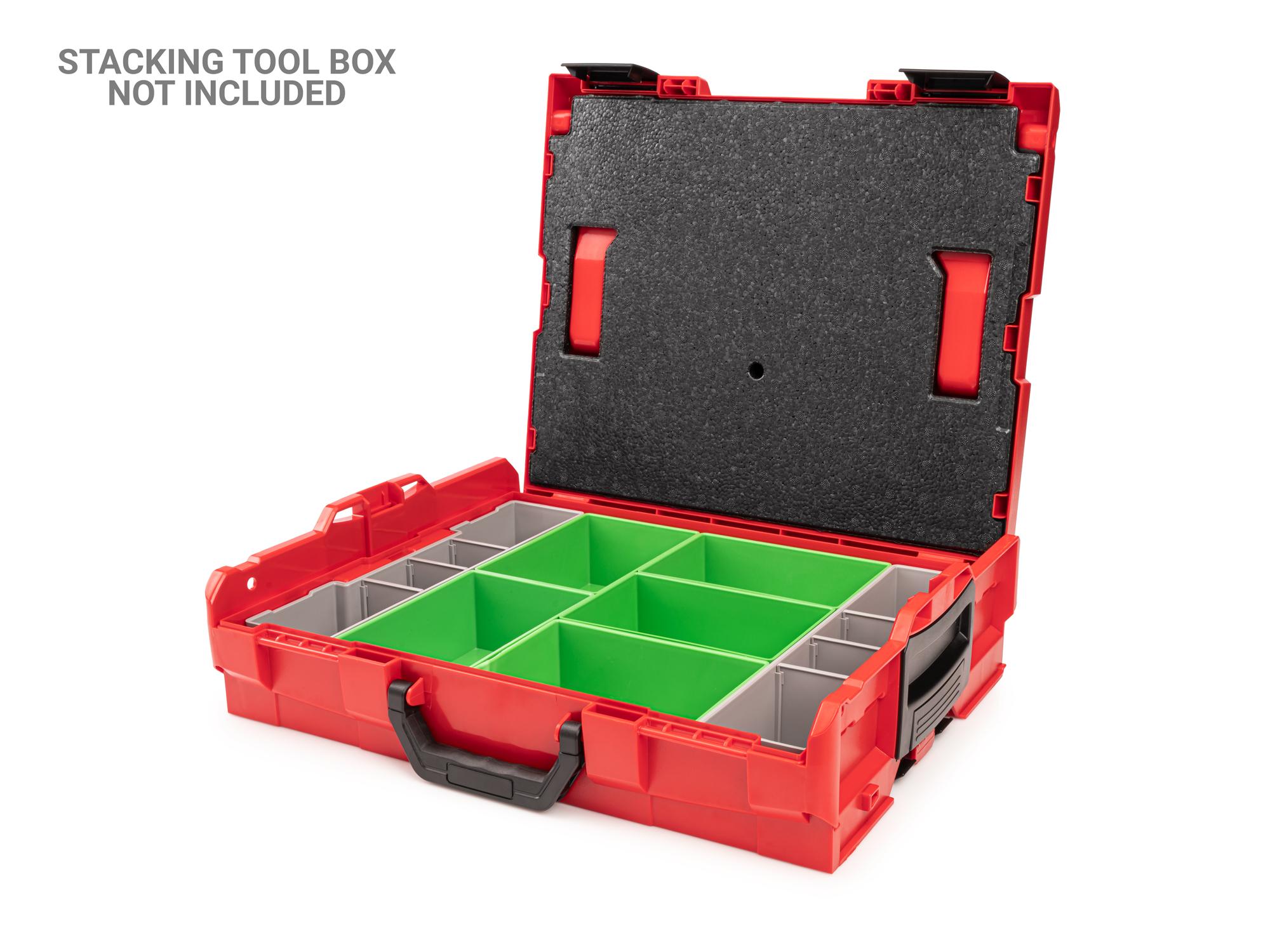 Example shown of Tekton stacking organization system set. Item #OLM95019