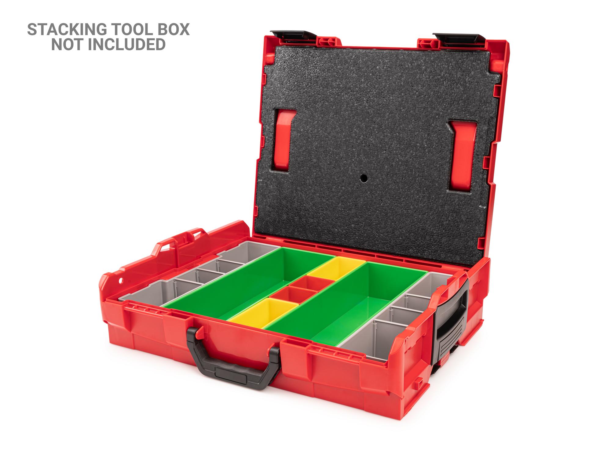 Example shown of Tekton stacking organization system set. Item #OLM95021