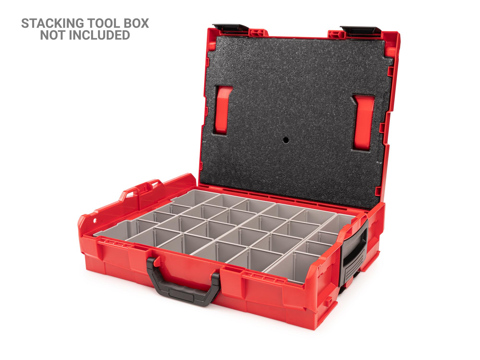 Example shown of Tekton stacking organization system set. Item #OLM95023