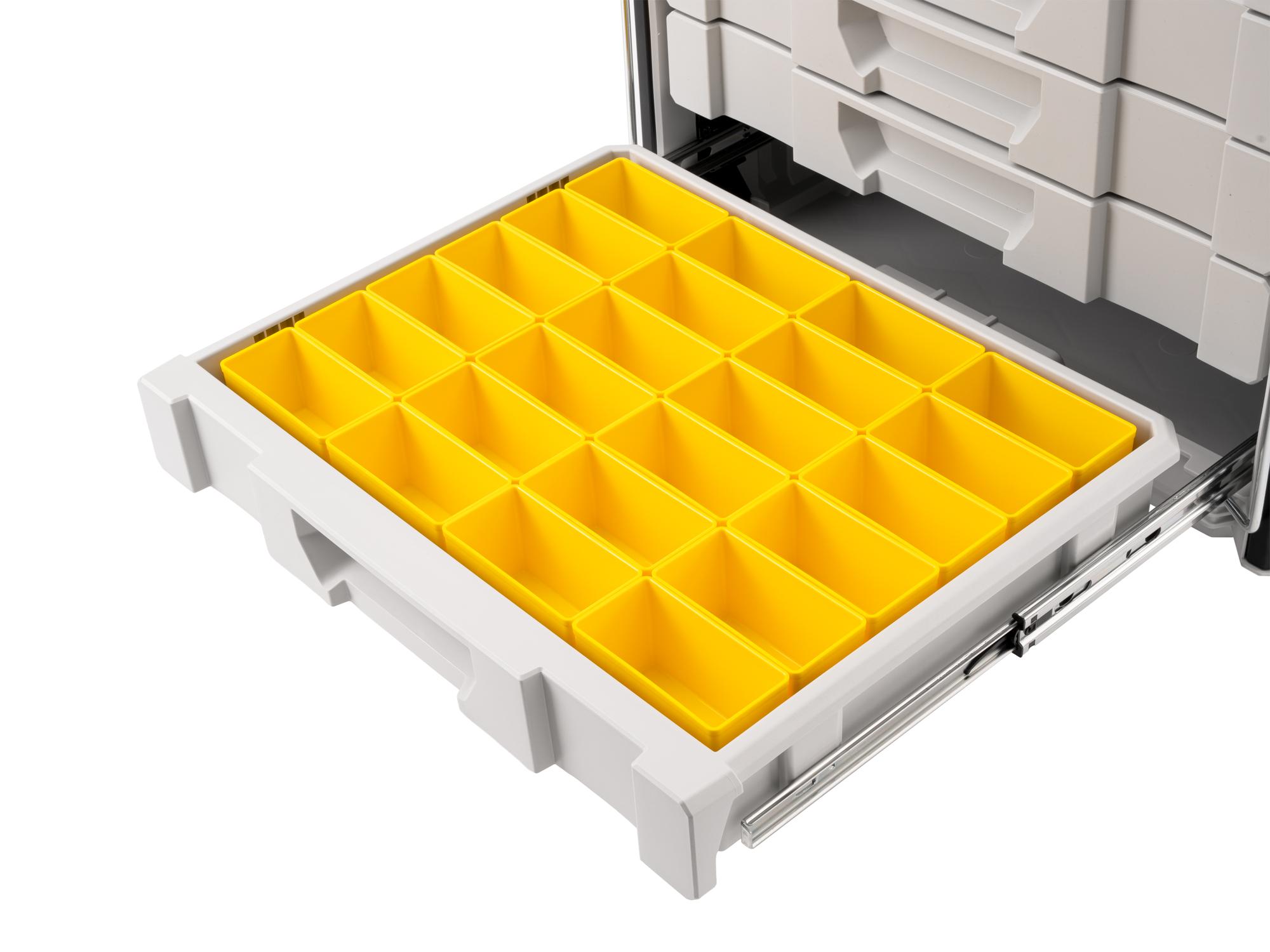 Yellow Tekton organizer bin set shown in a drawer. OLM95031