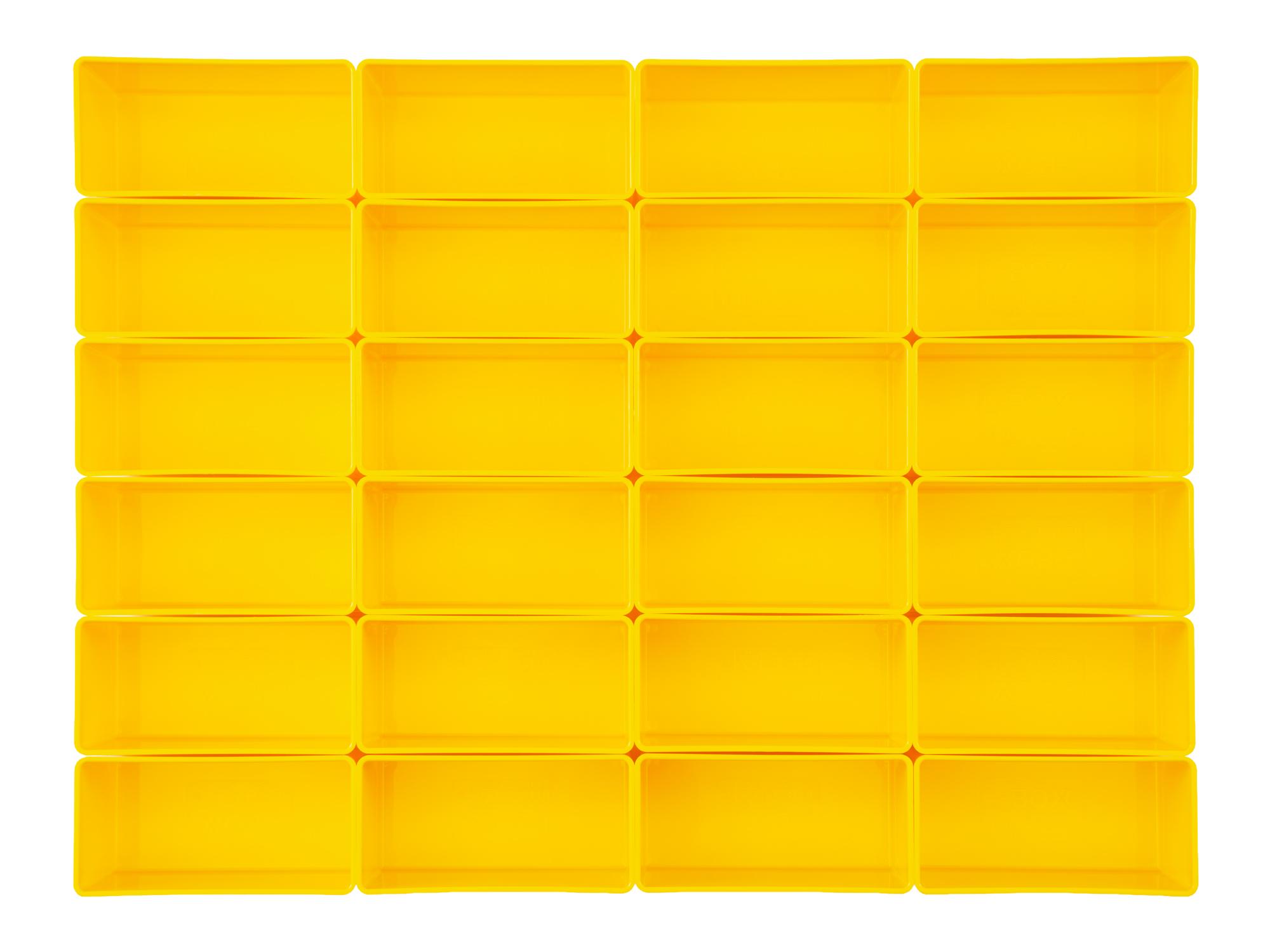 Top view of yellow Tekton organizer bin set, 24-piece (2.5 inch height). OLM95031