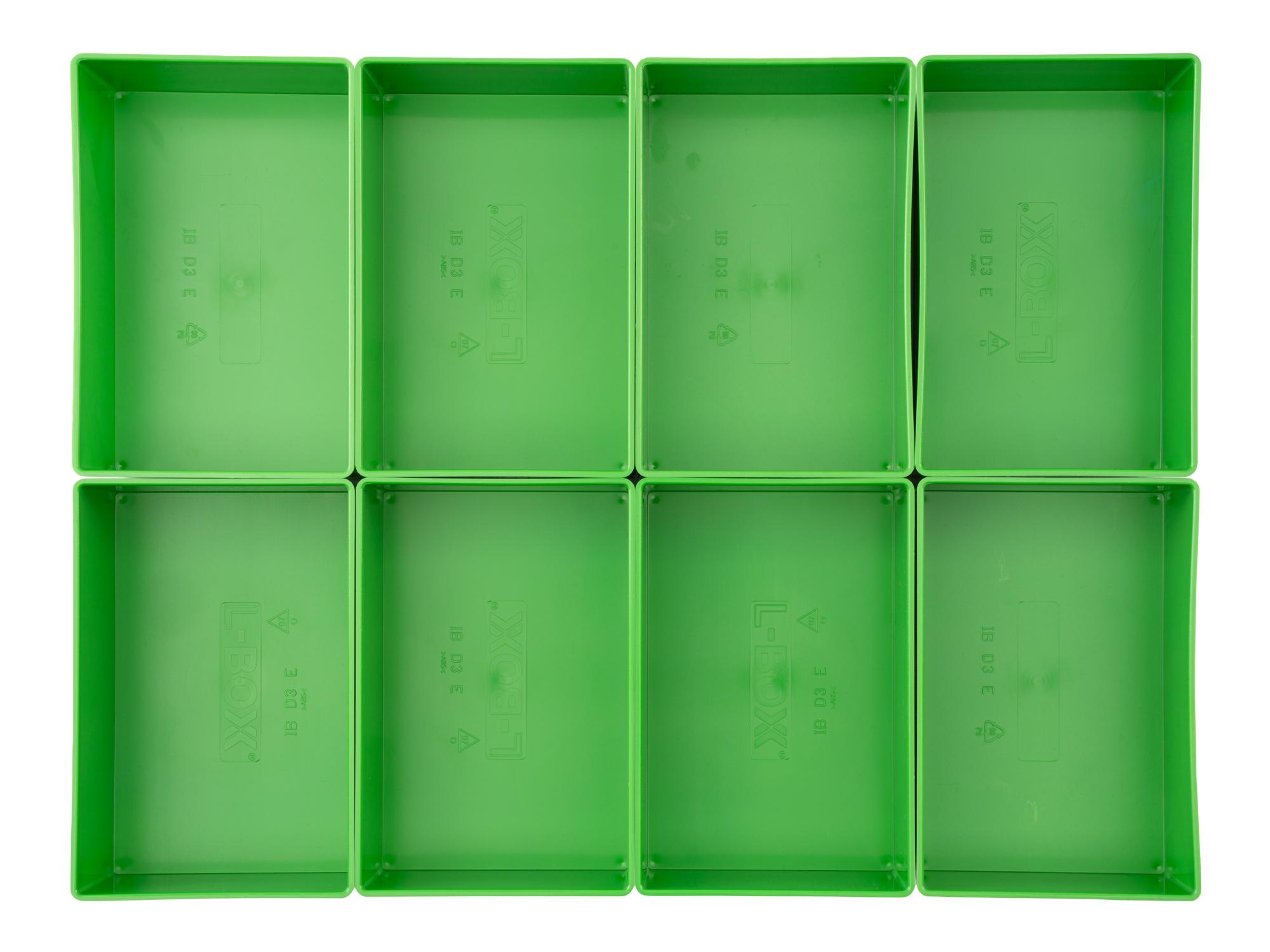 Top view of green Tekton organizer bin set, 8-piece (2.5 inch height). OLM95033