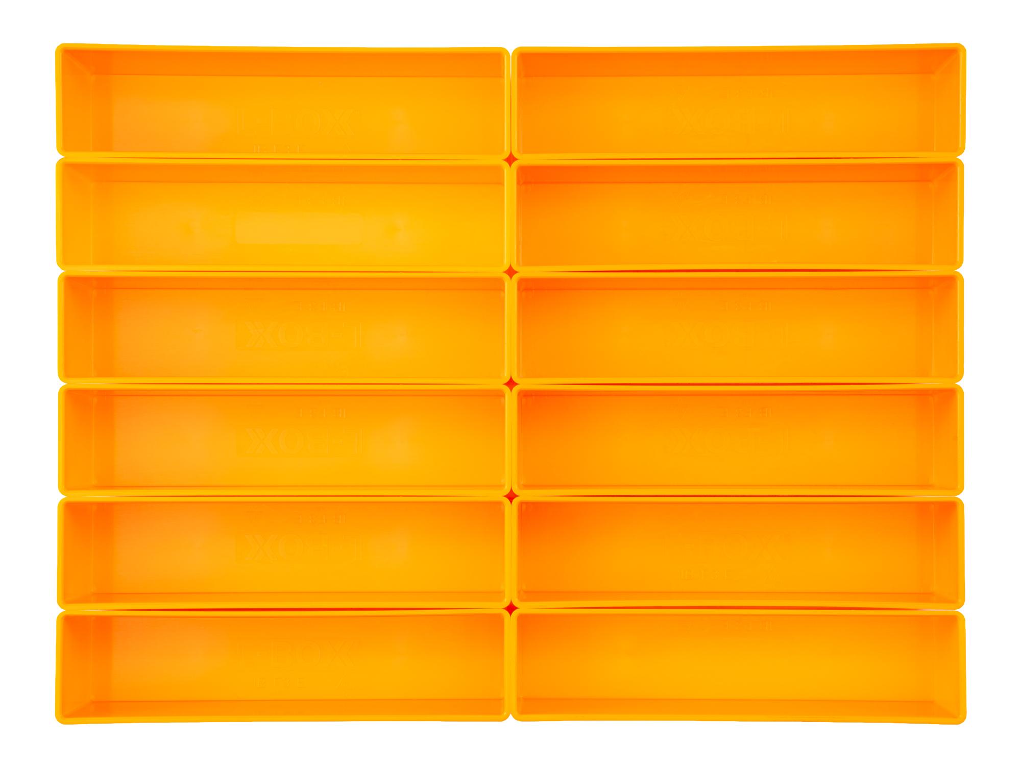 Top view of orange Tekton organizer bin set, 12-piece (2.5 inch height). OLM95034