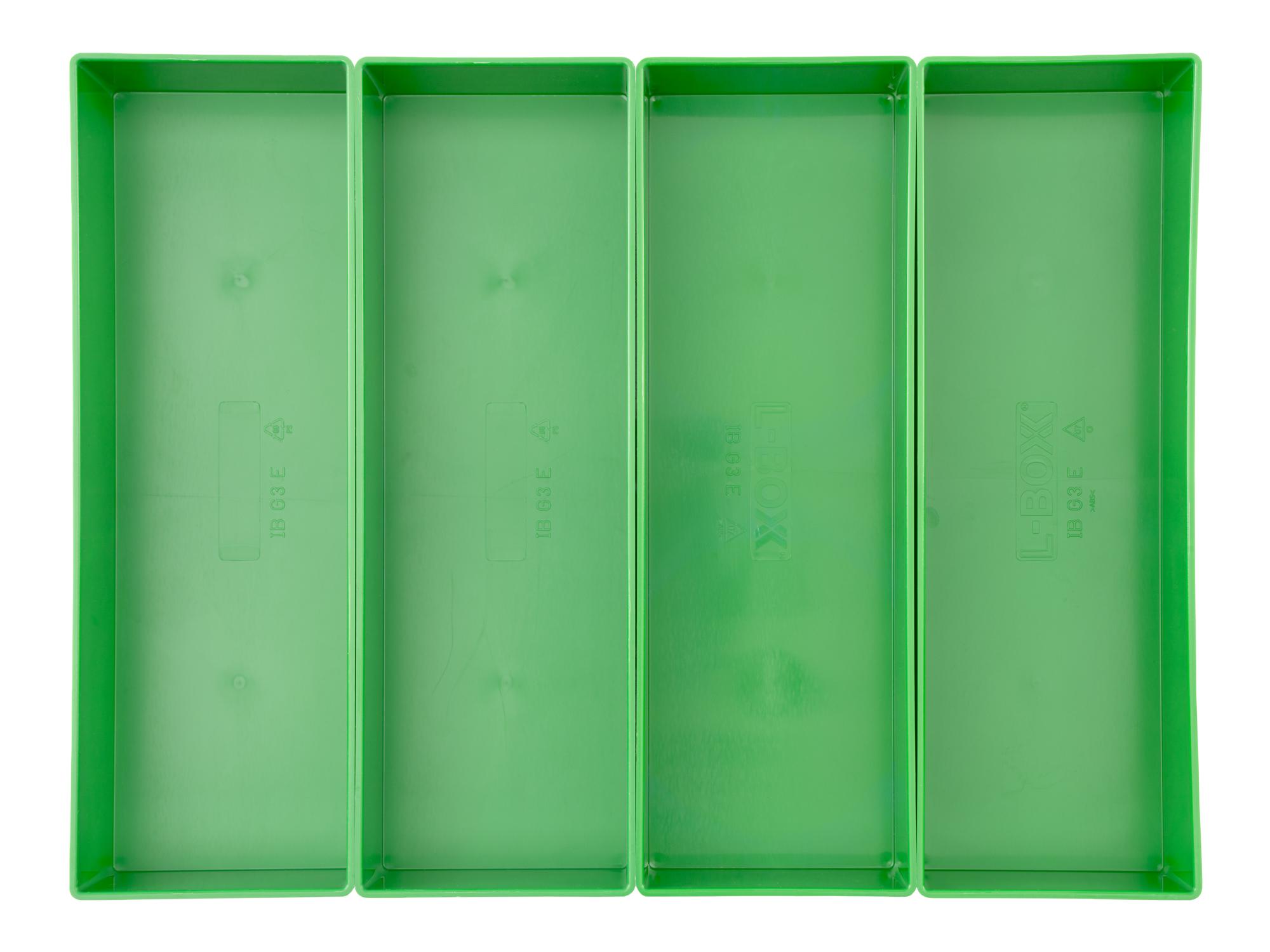 Top view of green Tekton organizer bin set, 4-piece (2.5 inch height). OLM95035
