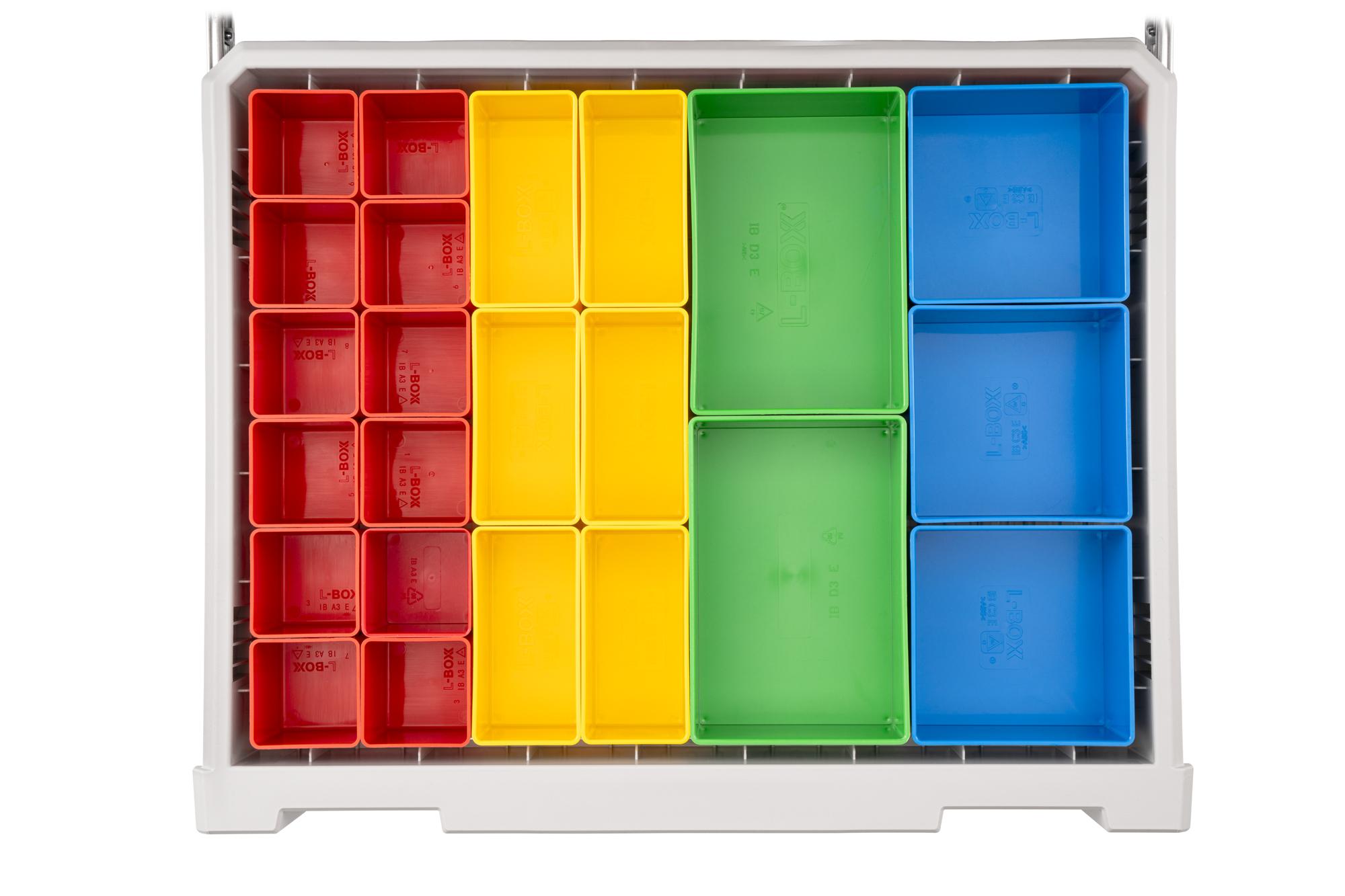 Top view of gray Tekton organizer bin set, 23-piece (2.5 inch height). OLM95036