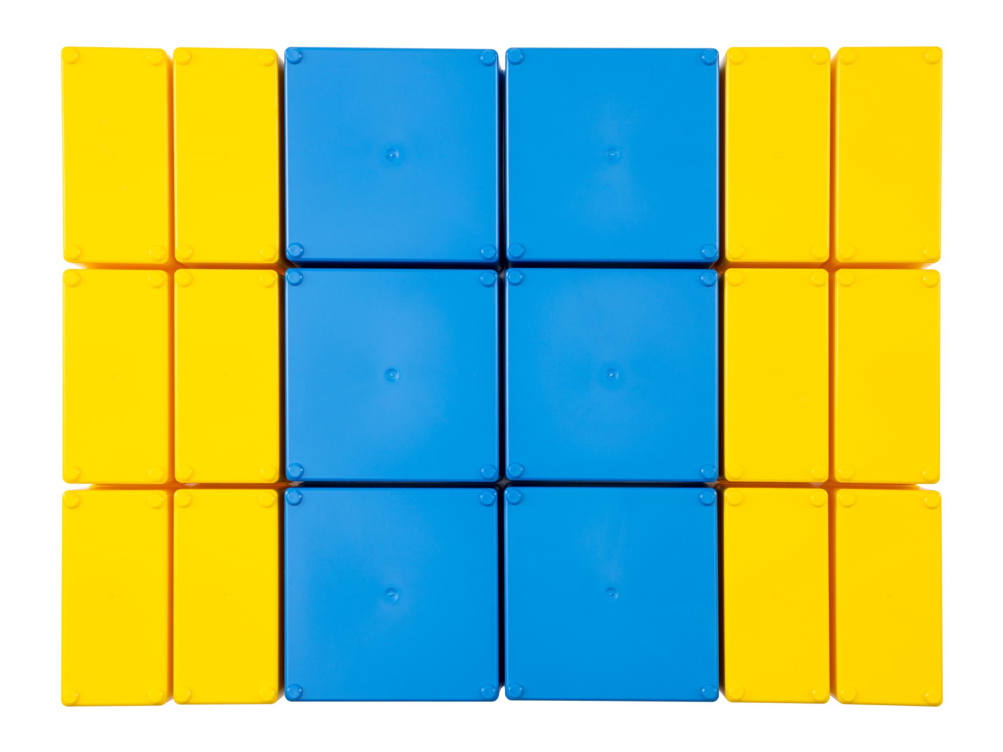 Bottom view of yellow and blue Tekton organizer bin set, 18-piece (2.5 inch height). OLM95038