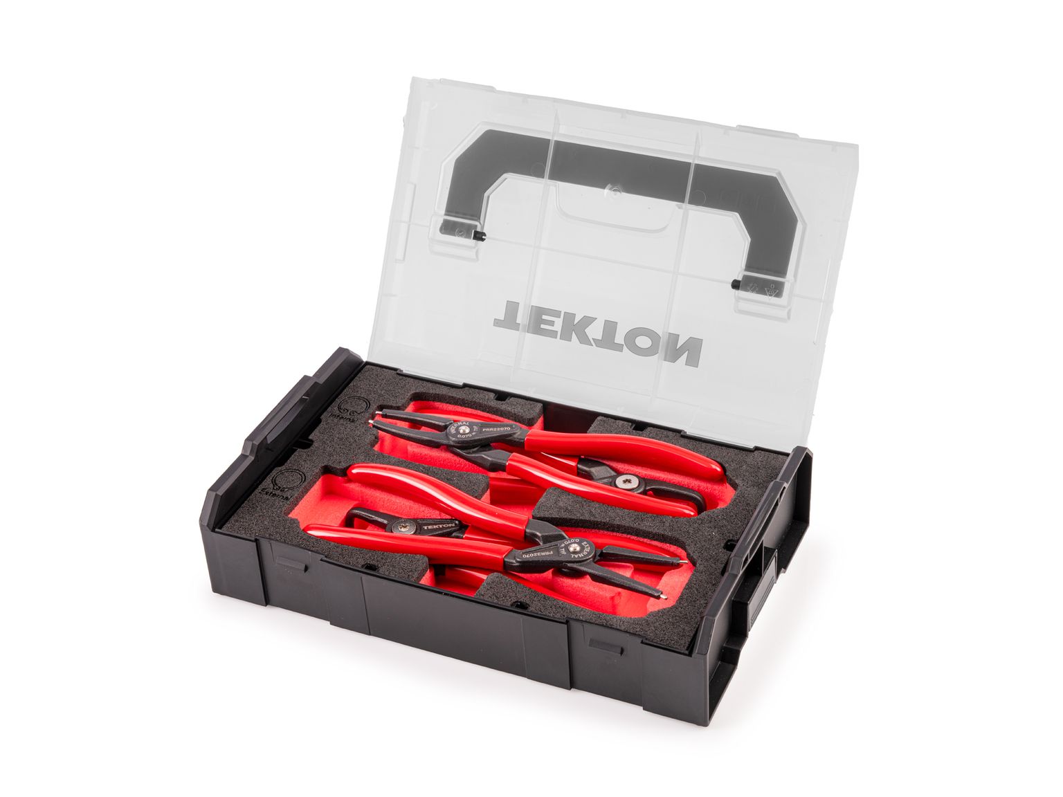 TEKTON 7 Inch Internal and External Retaining Ring Pliers Set with Mini Stacking Tool Box (4-Piece)