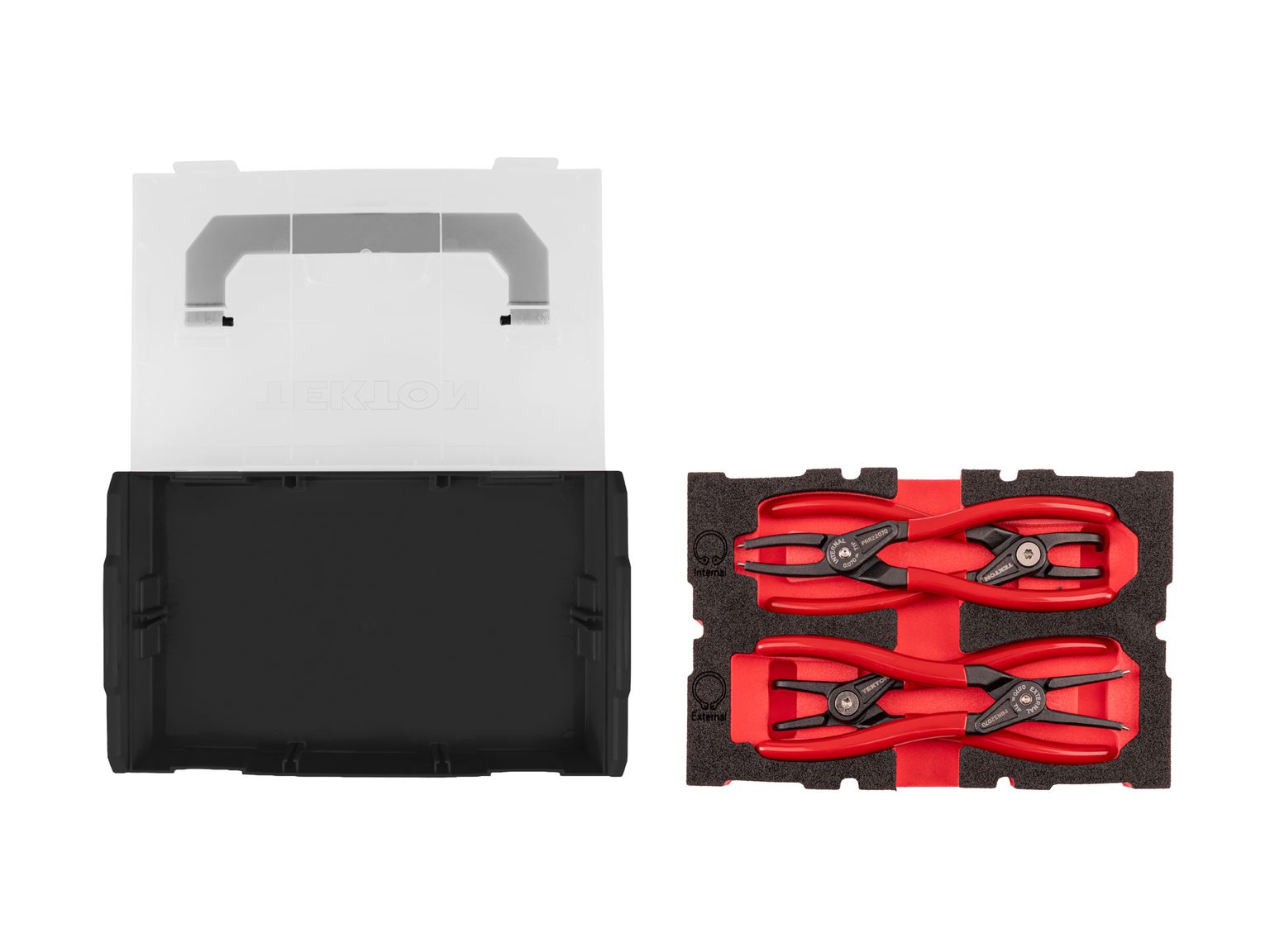 TEKTON 7 Inch Internal and External Retaining Ring Pliers Set with Mini Stacking Tool Box (4-Piece)