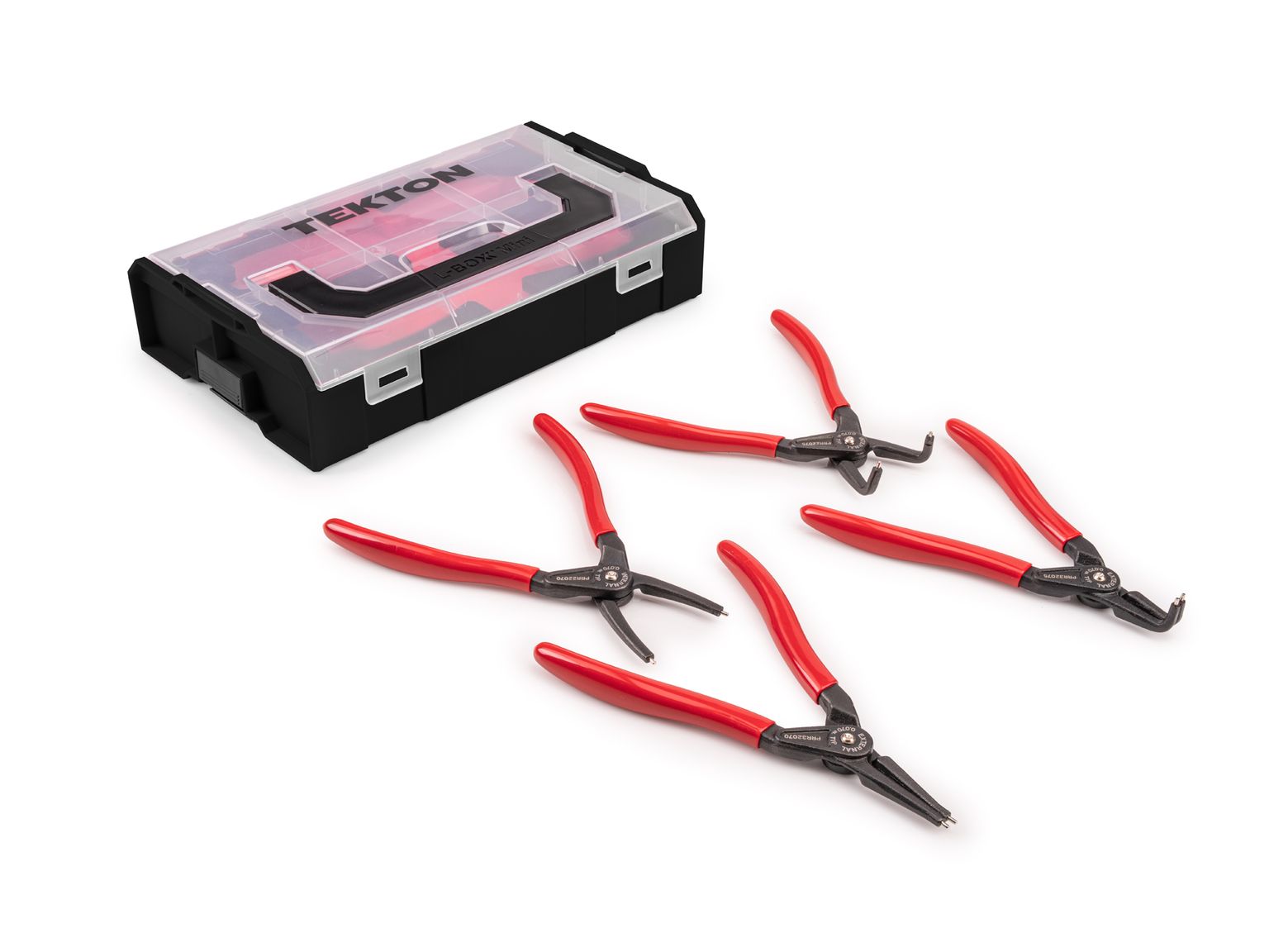 TEKTON 7 Inch Internal and External Retaining Ring Pliers Set with Mini Stacking Tool Box (4-Piece)