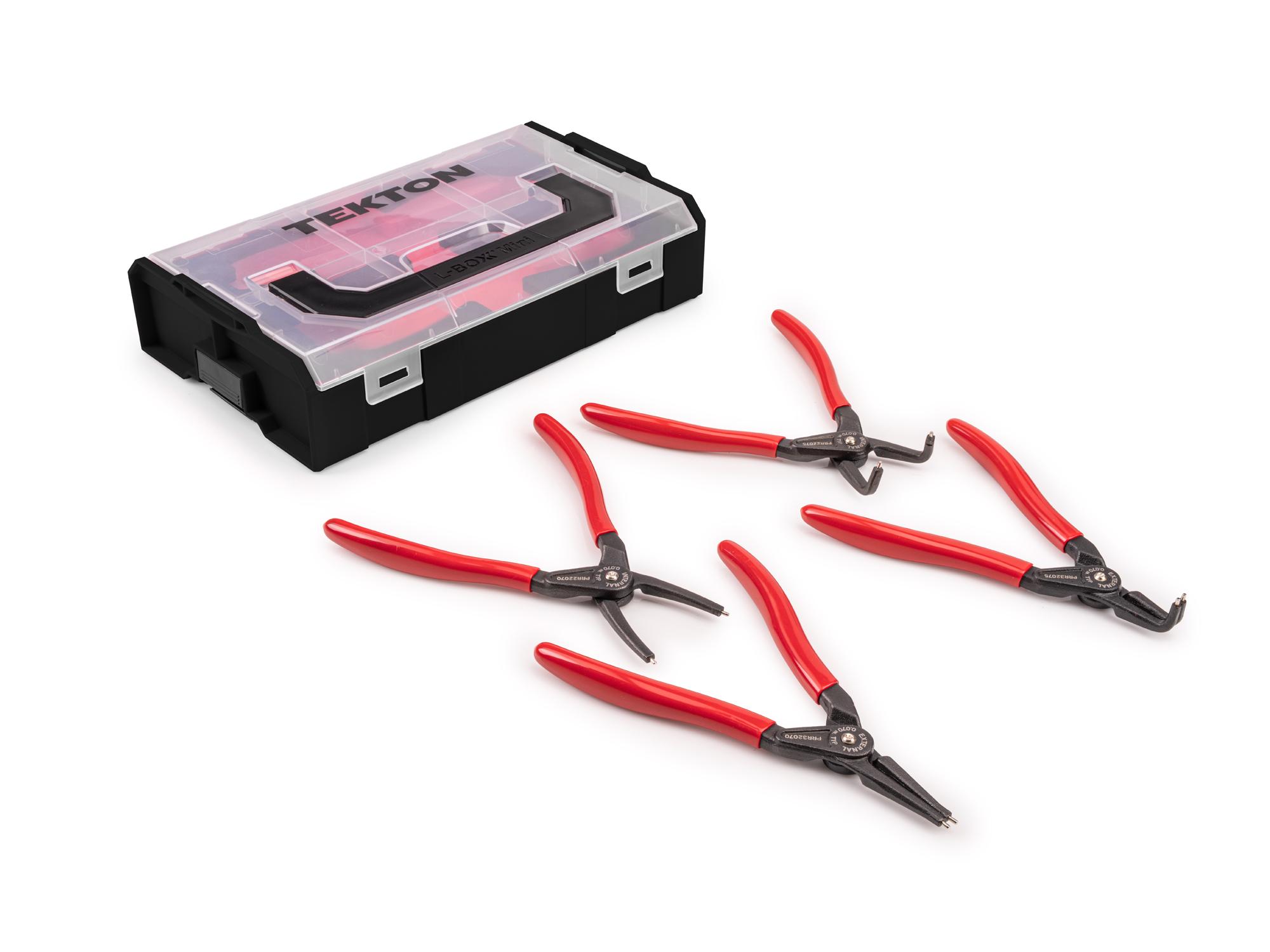 Laid out contents of Tekton 0.070 inch retaining ring pliers set. Item #PRR96001