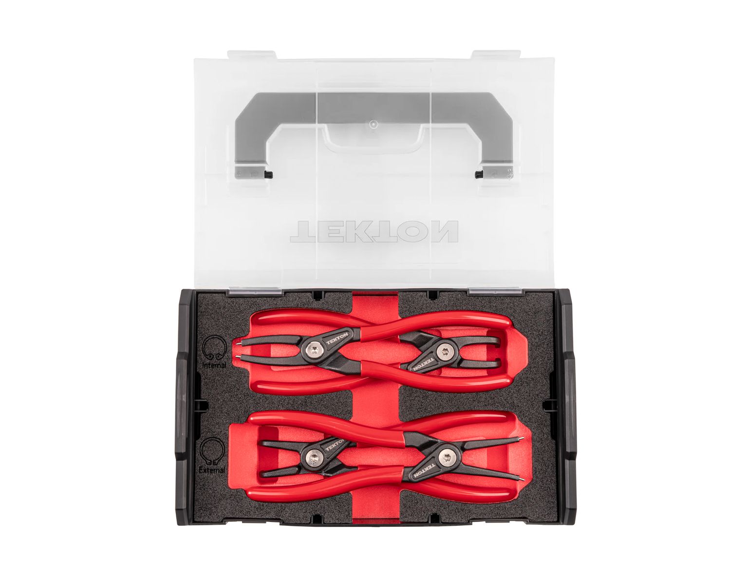 TEKTON 7 Inch Internal and External Retaining Ring Pliers Set with Mini Stacking Tool Box (4-Piece)
