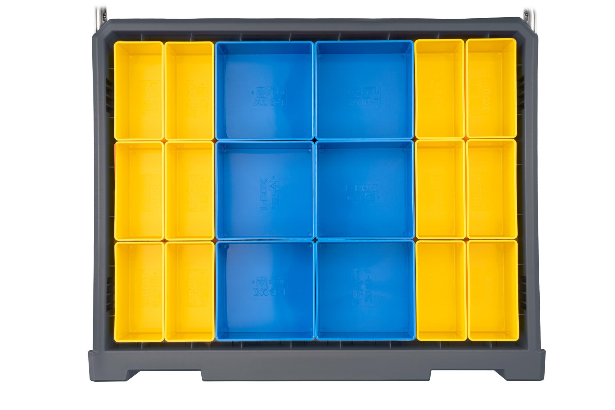 Contents of slate gray Tekton RIG 5-Drawer Unit with Organizer Bins. RIG98205
