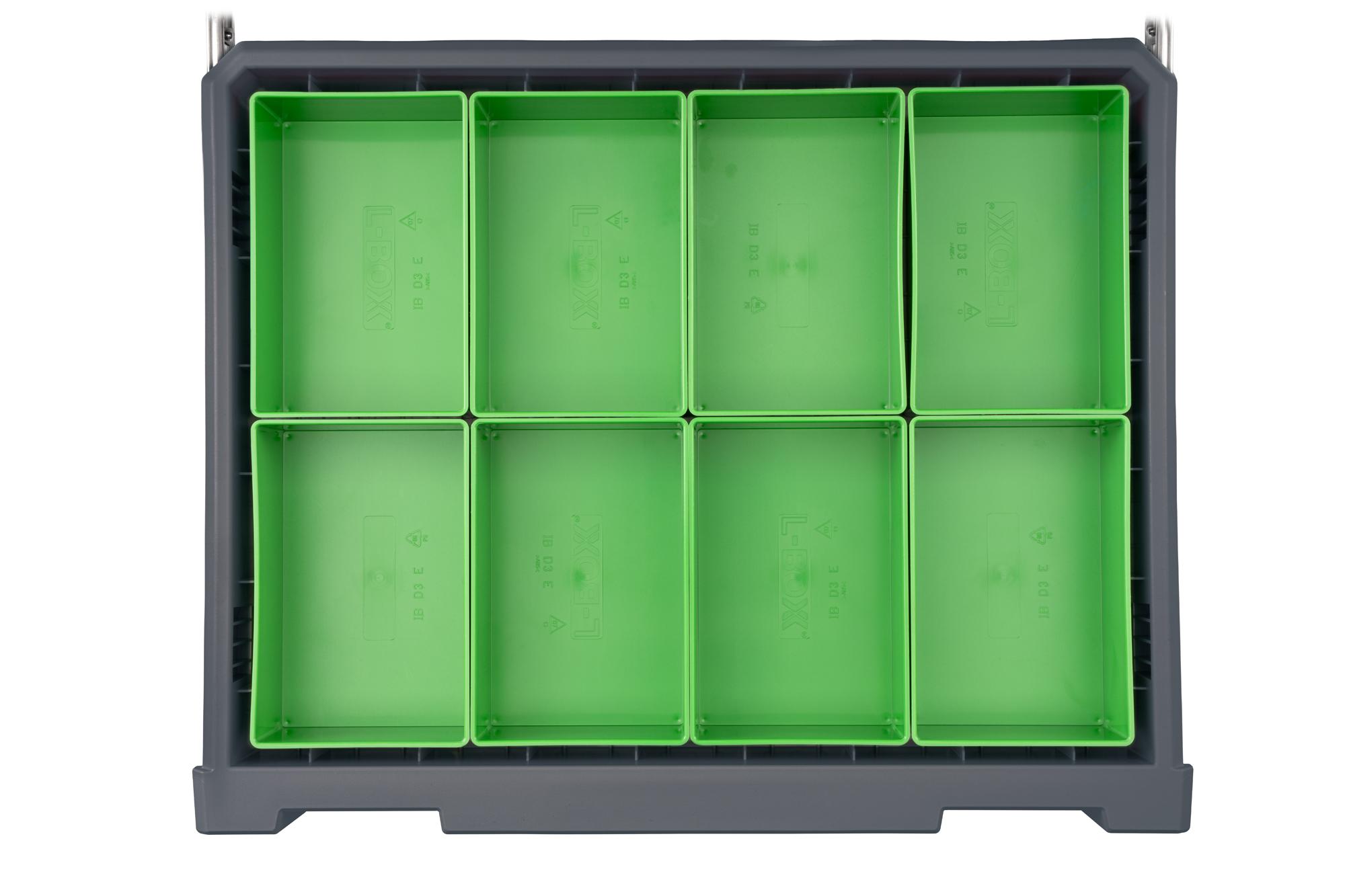 Contents of slate gray Tekton RIG 5-Drawer Unit with Organizer Bins. RIG98205