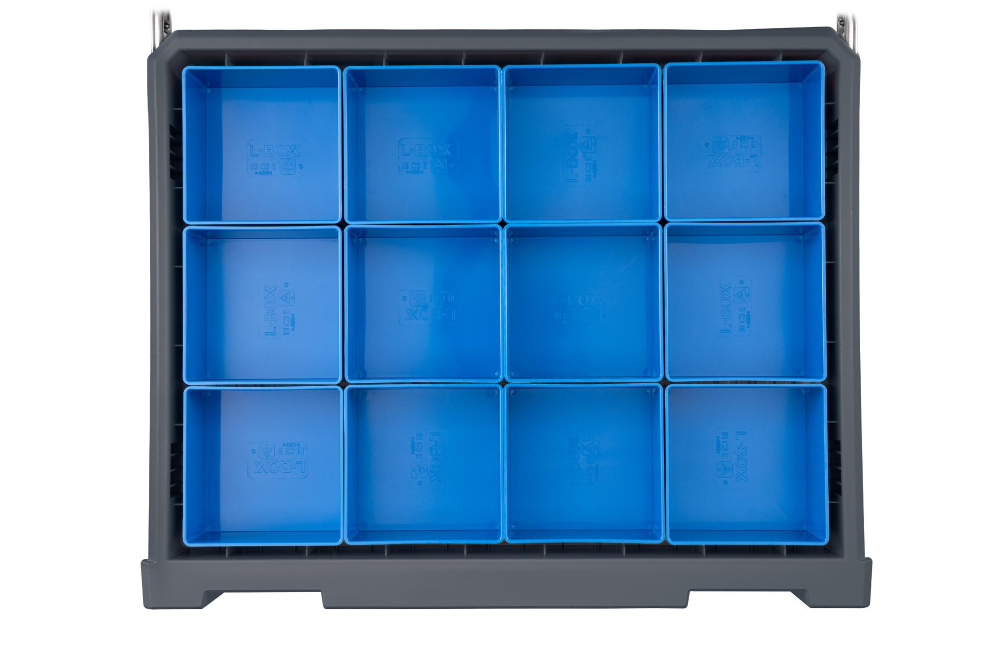 Contents of slate gray Tekton RIG 5-Drawer Unit with Organizer Bins. RIG98205