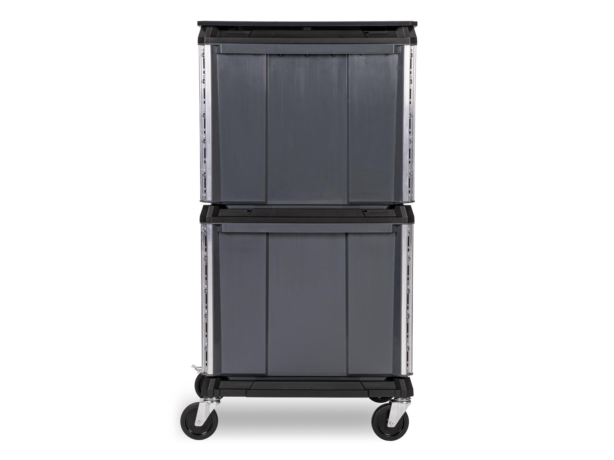 Back view of slate gray Tekton RIG 10-Drawer Tool Cart. RIG99200