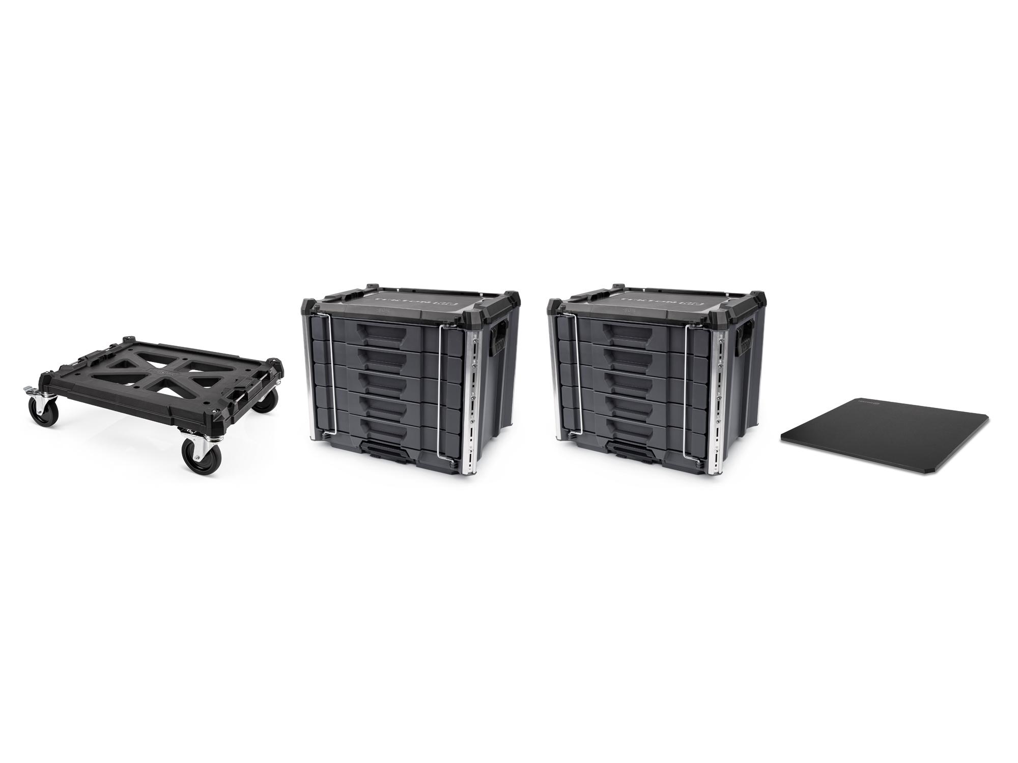 Contents of slate gray Tekton RIG 10-Drawer Tool Cart. RIG99200
