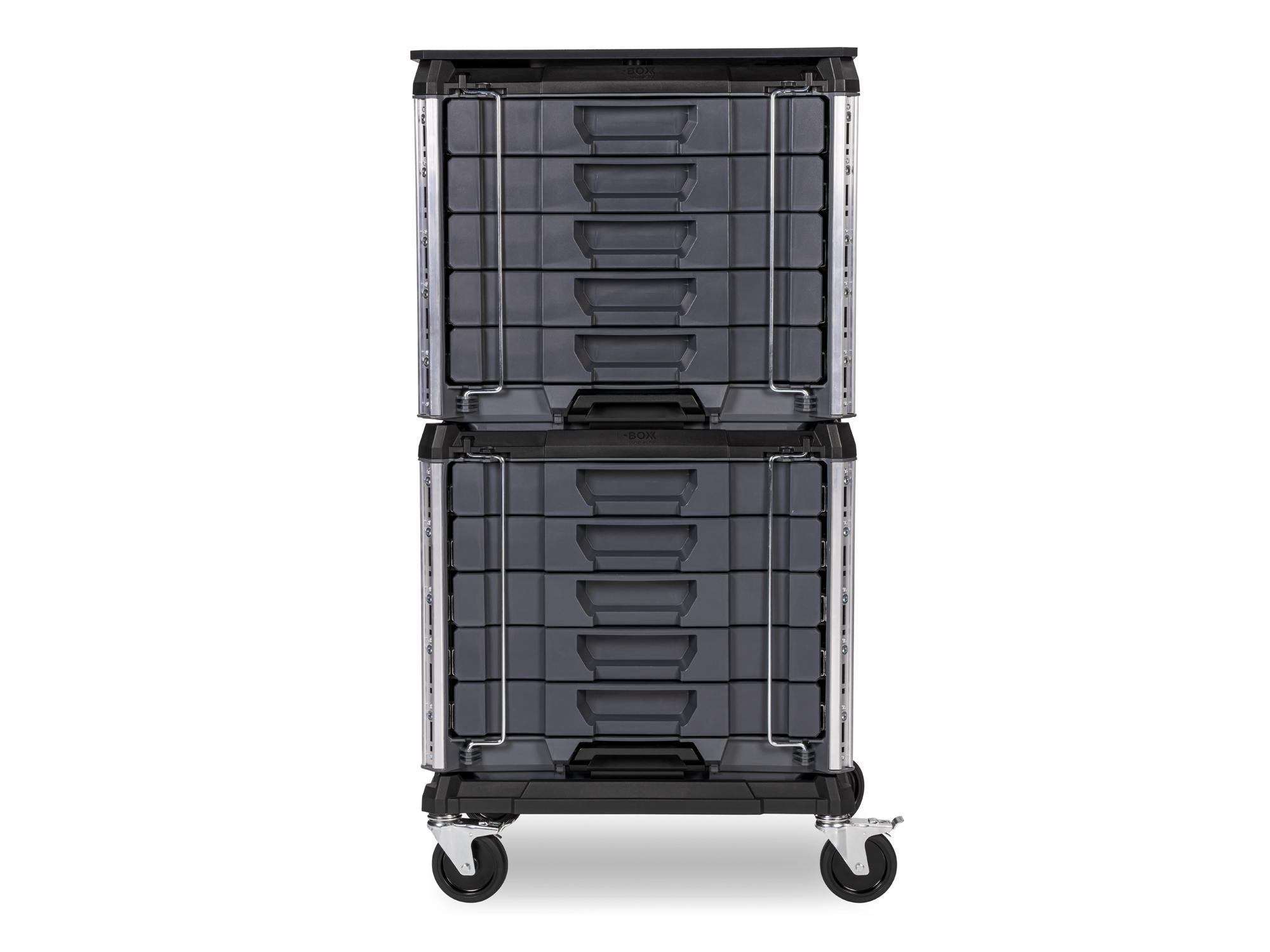 Front view of slate gray Tekton RIG 10-Drawer Tool Cart. RIG99200