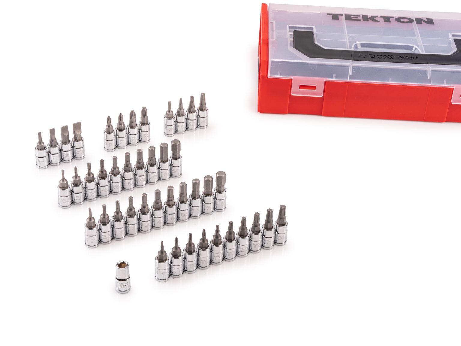 TEKTON 1/4 Inch Drive Bit Socket Set with Mini Stacking Tool Box (44-Piece)