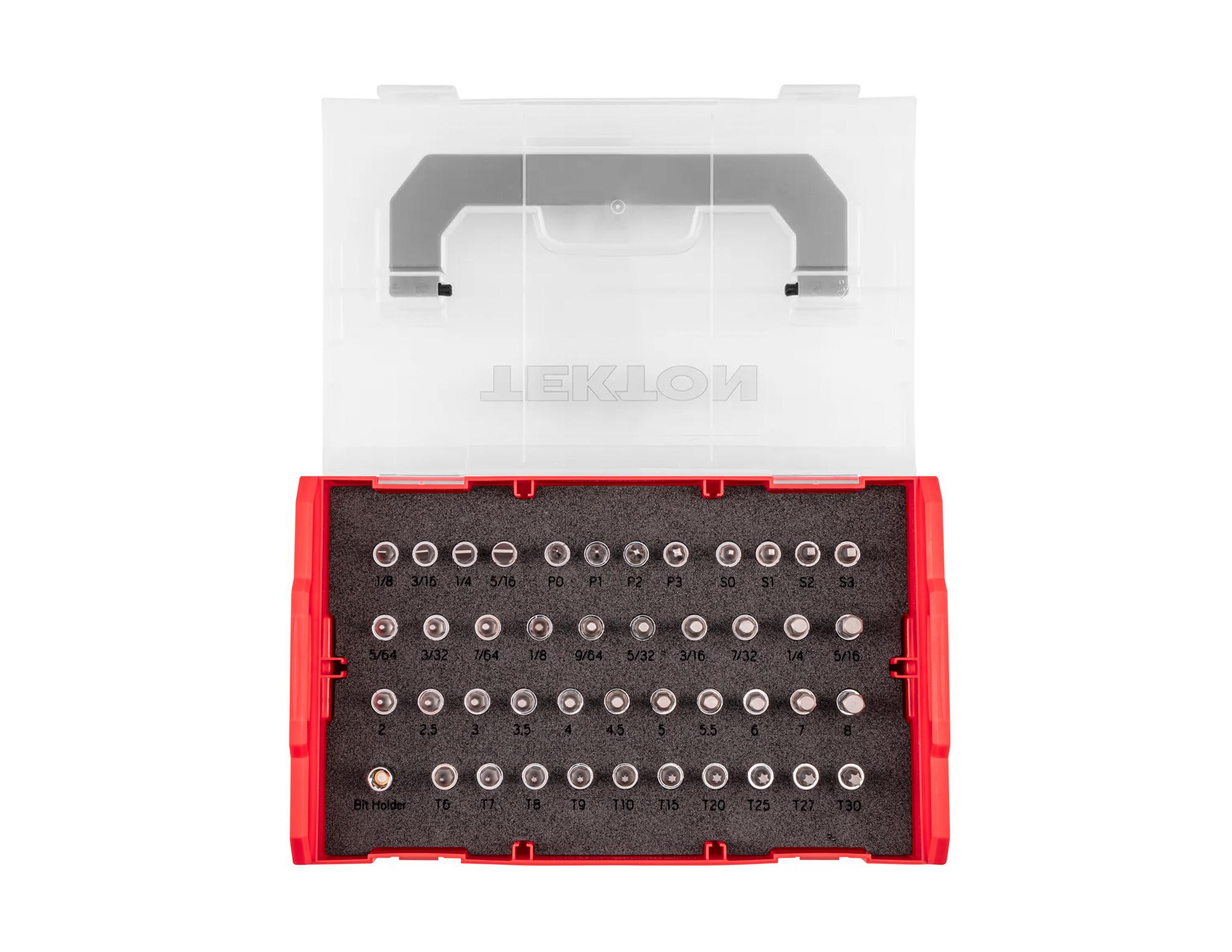 Top view of Tekton hand drive bit socket set. Item #SHB90700