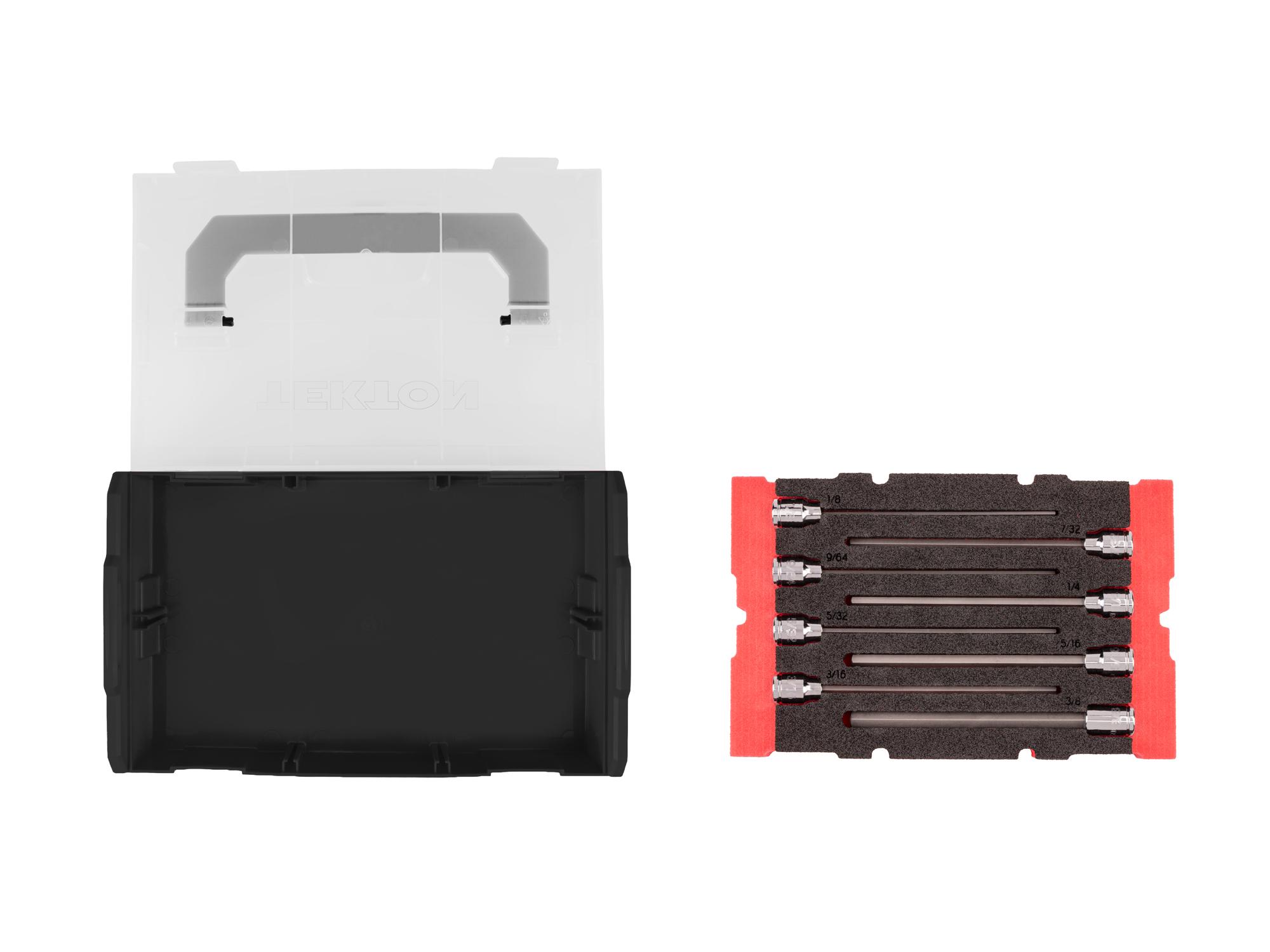 Laid out contents of Tekton hand drive bit socket set. Item #SHB91700