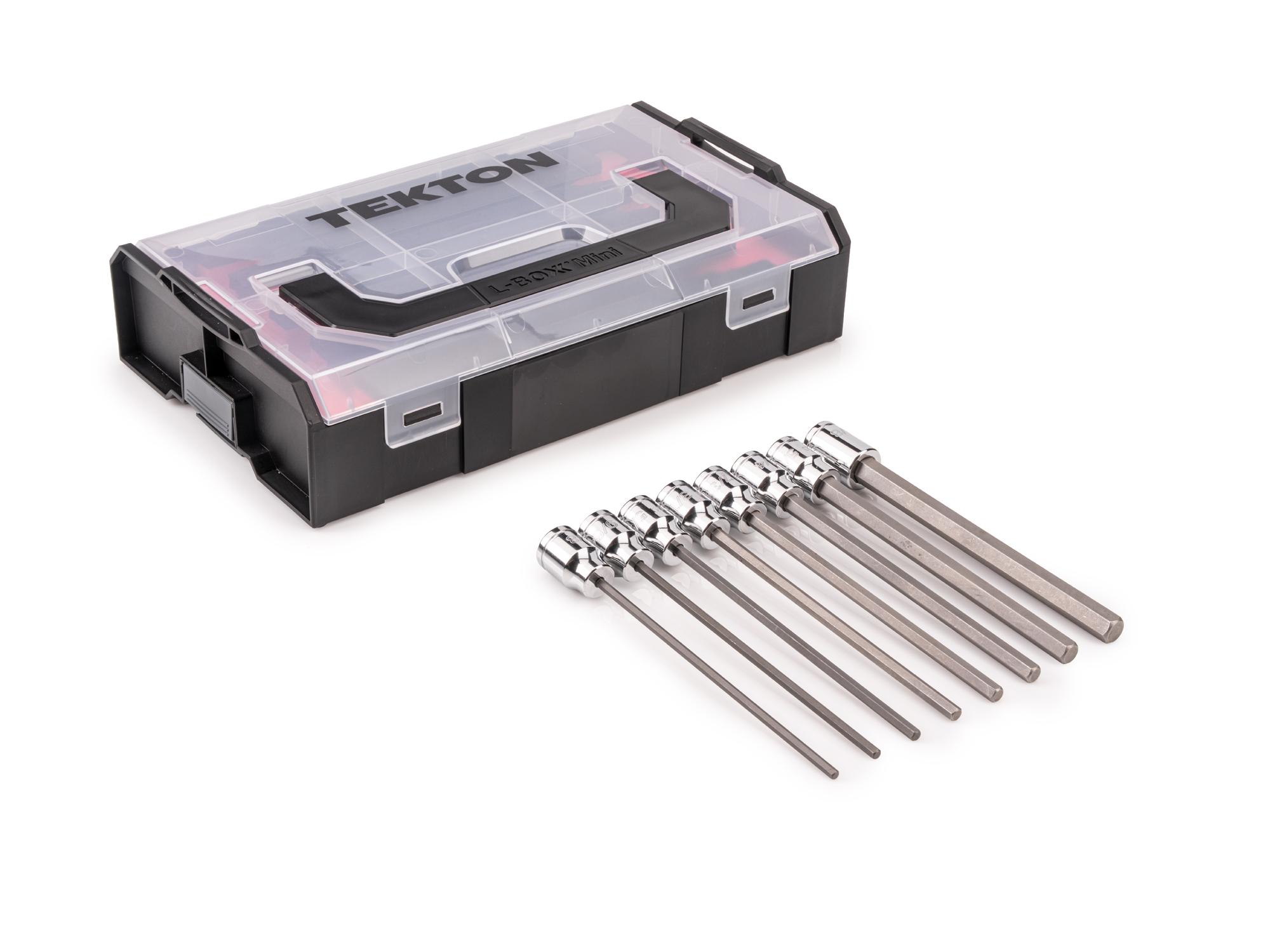 Laid out contents of Tekton hand drive bit socket set. Item #SHB91700