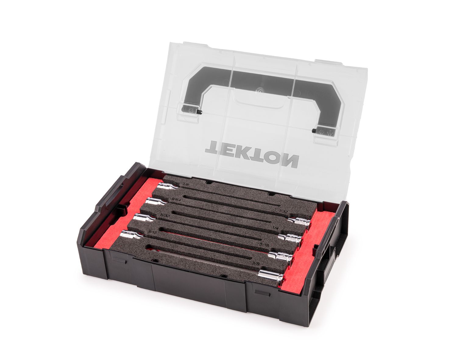 TEKTON 3/8 Inch Drive Long Ball End Hex Bit Socket Set with Mini Stacking Tool Box, 8-Piece (1/8 - 3/8 in.)