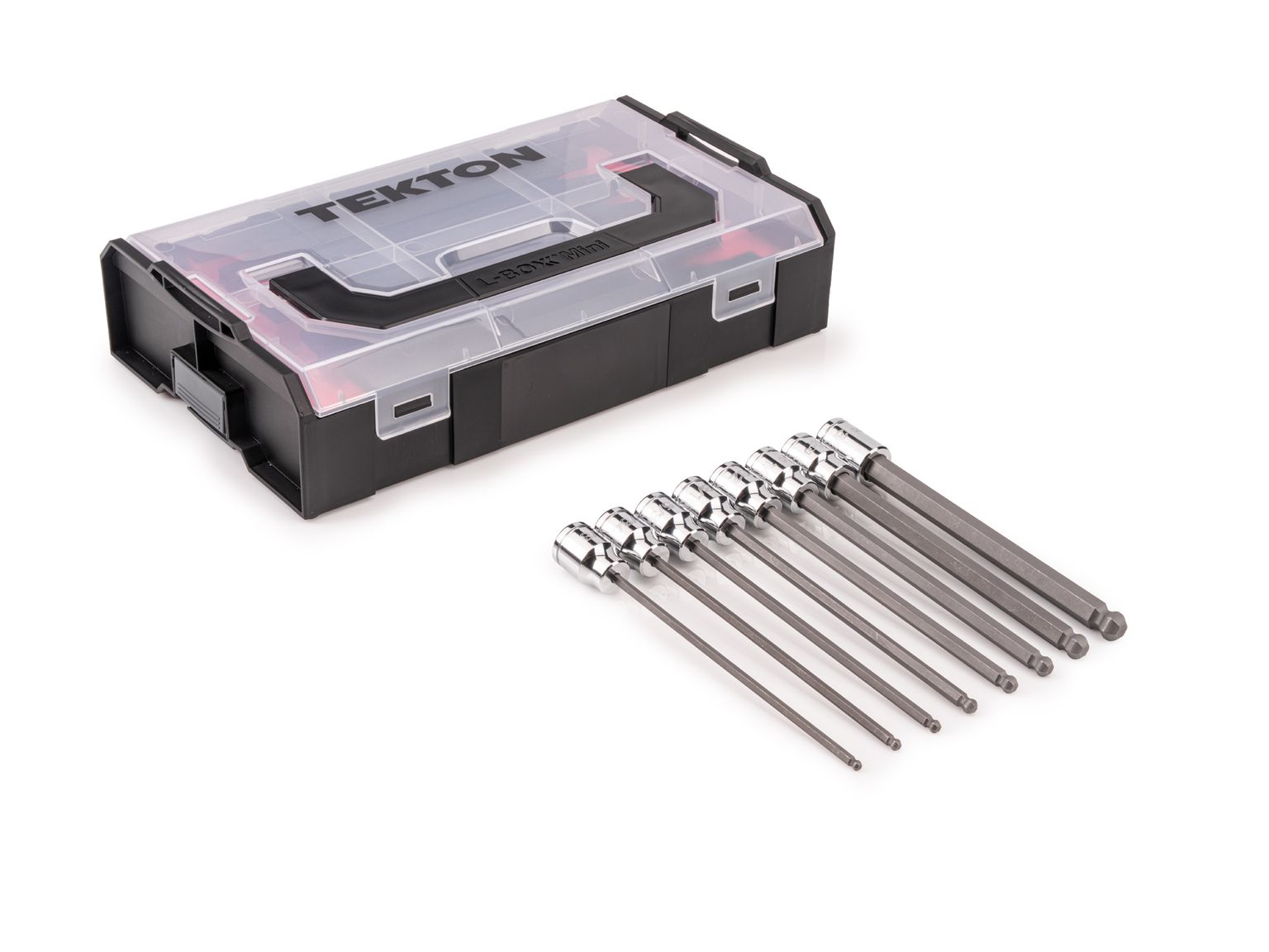 TEKTON 3/8 Inch Drive Long Ball End Hex Bit Socket Set with Mini Stacking Tool Box, 8-Piece (1/8 - 3/8 in.)