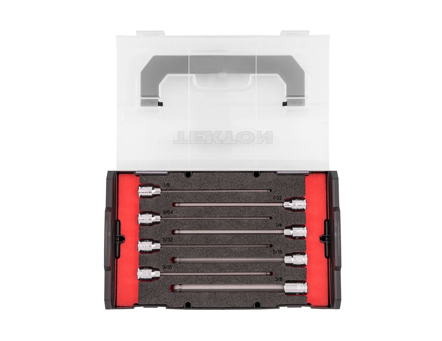 TEKTON 3/8 Inch Drive Long Ball End Hex Bit Socket Set with Mini Stacking Tool Box, 8-Piece (1/8 - 3/8 in.)