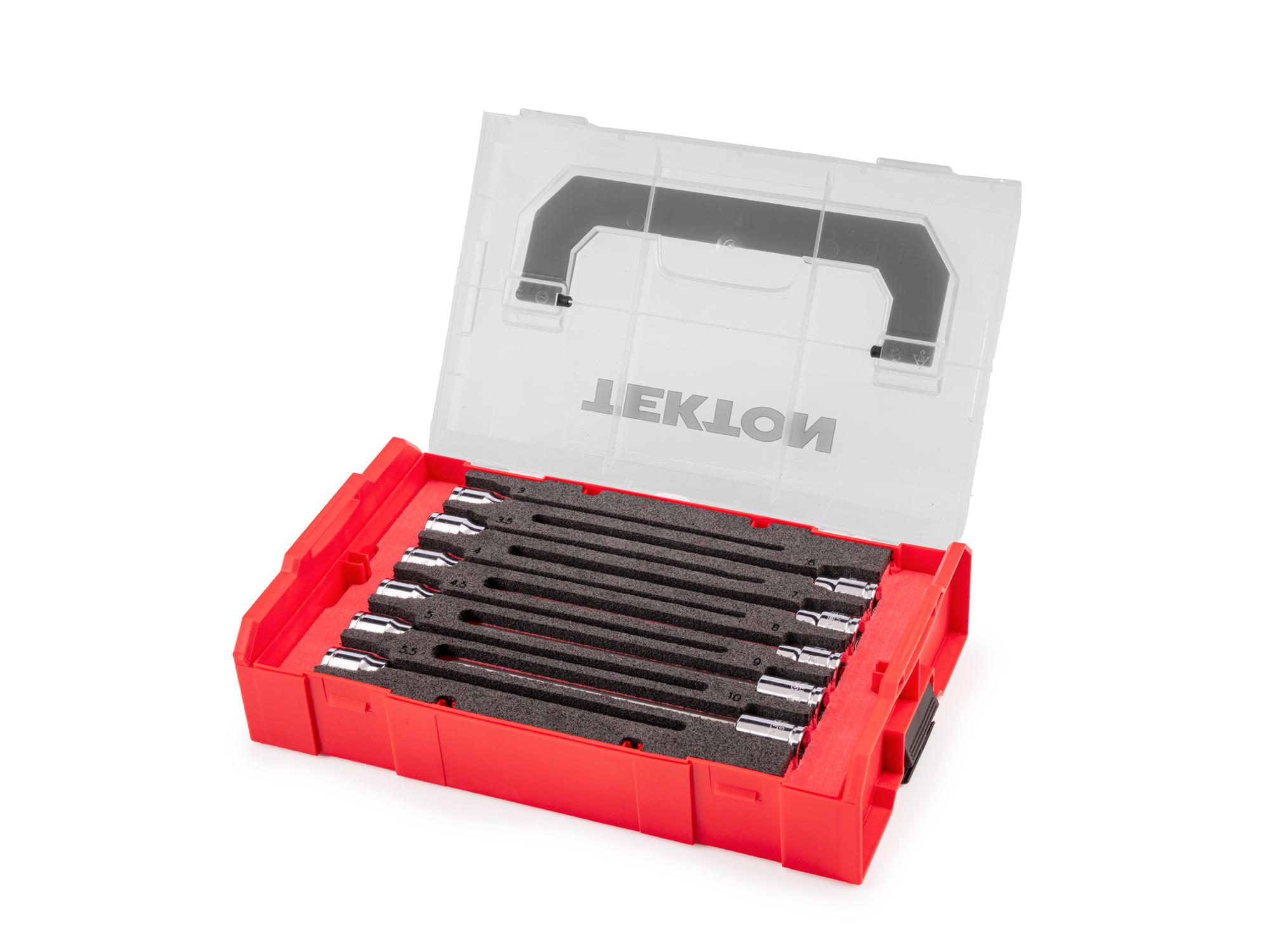 Front-right angle view of Tekton hand drive bit socket set. Item #SHB91702